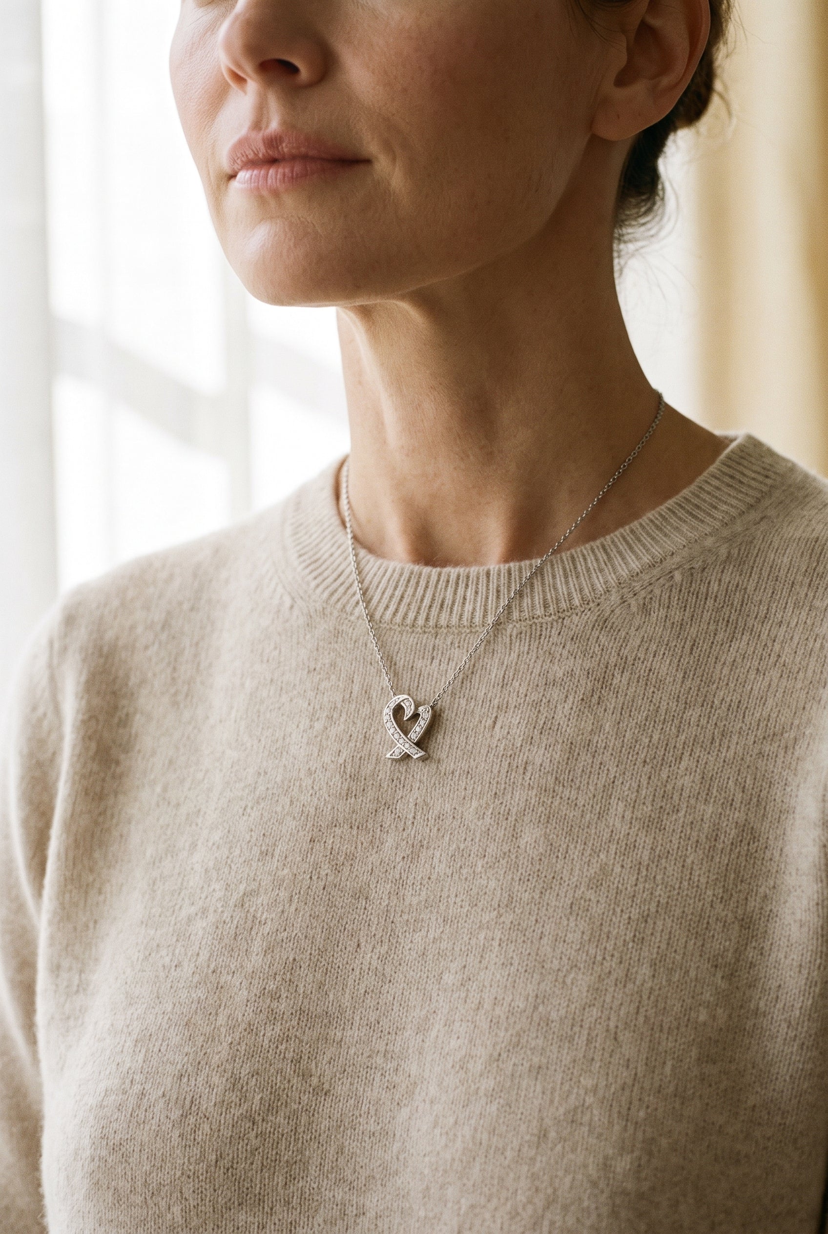 Tiffany & Co. Platinum Paloma Picasso Diamond Loving Hearts — shown worn, second view