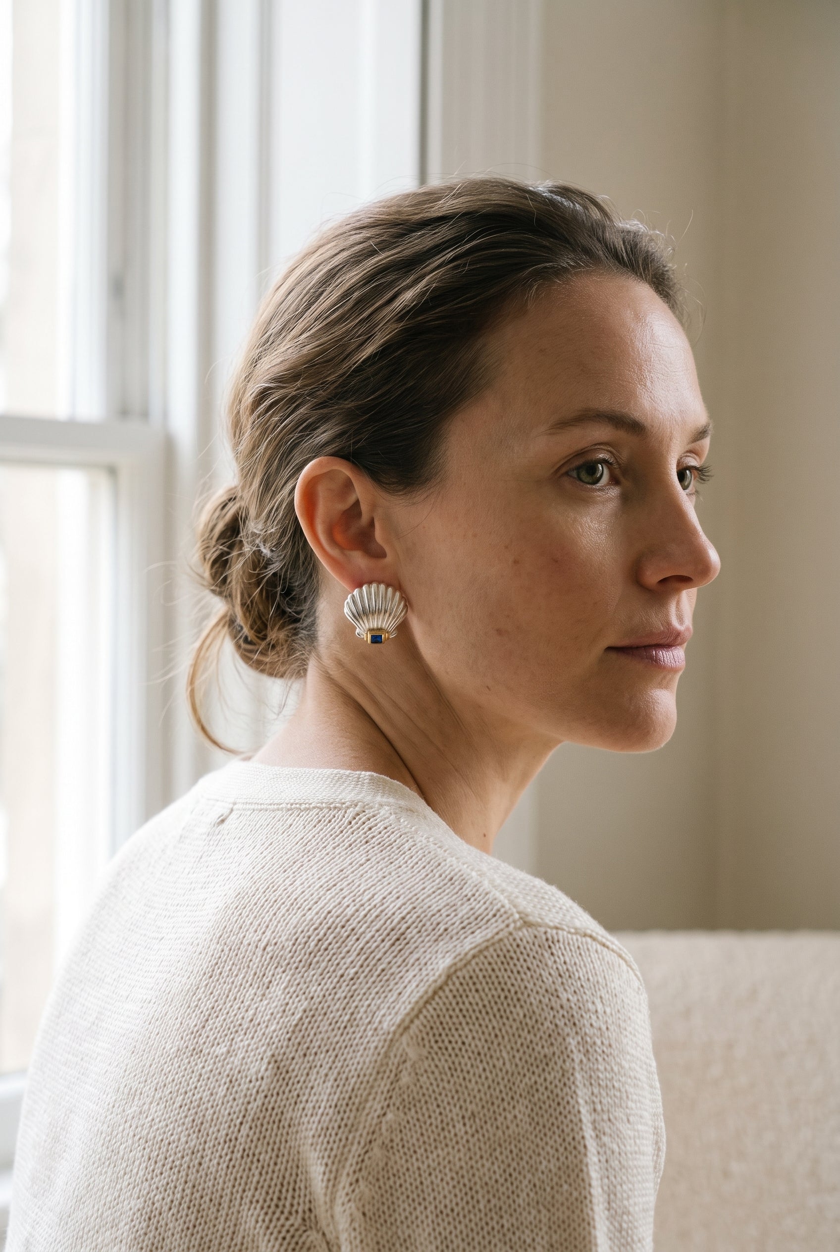 Sterling Silver Tiffany & Co. Shell Earrings — shown worn, second view