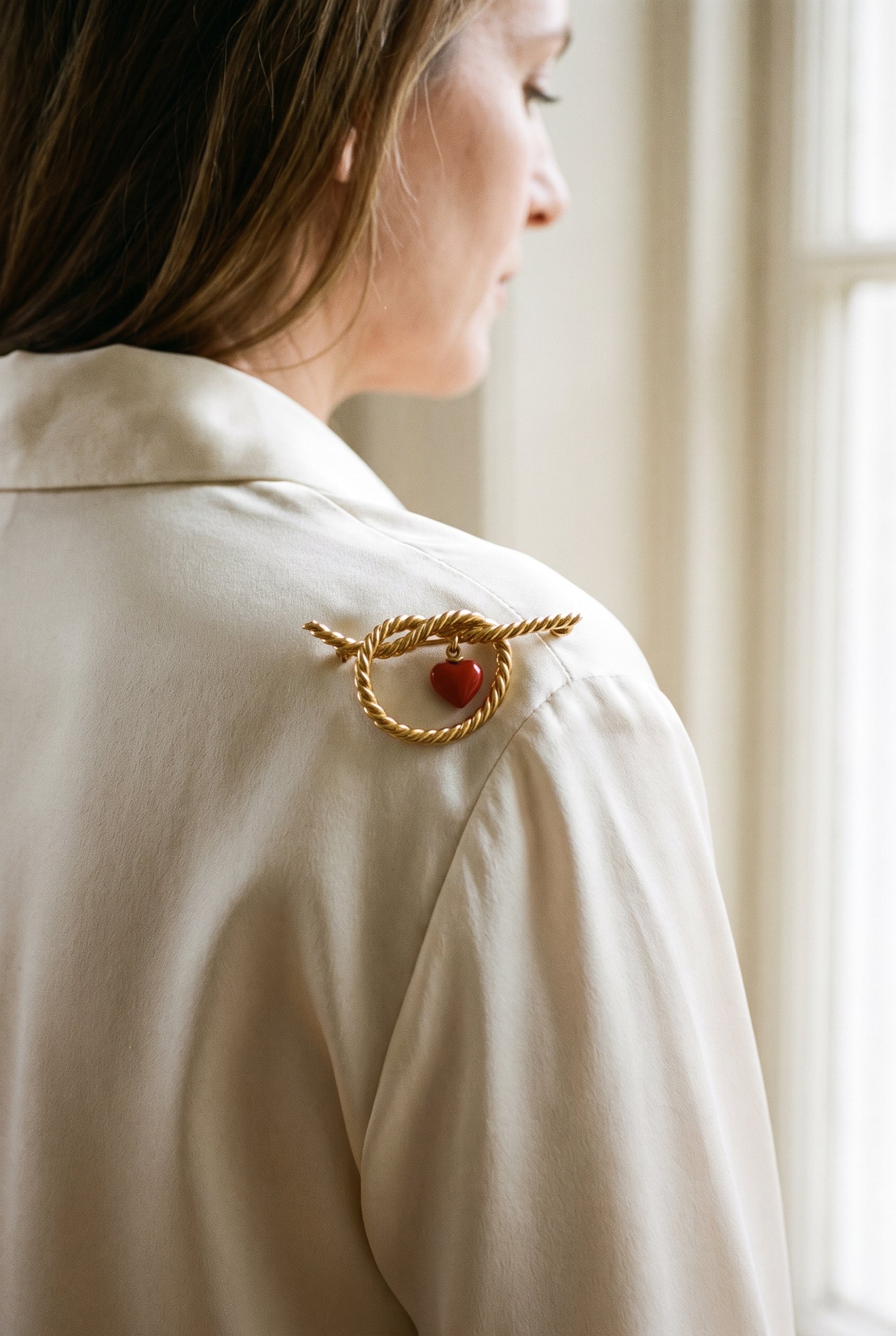 Tiffany & Co. Braided Love Knot & Dangling Coral — shown worn, second view