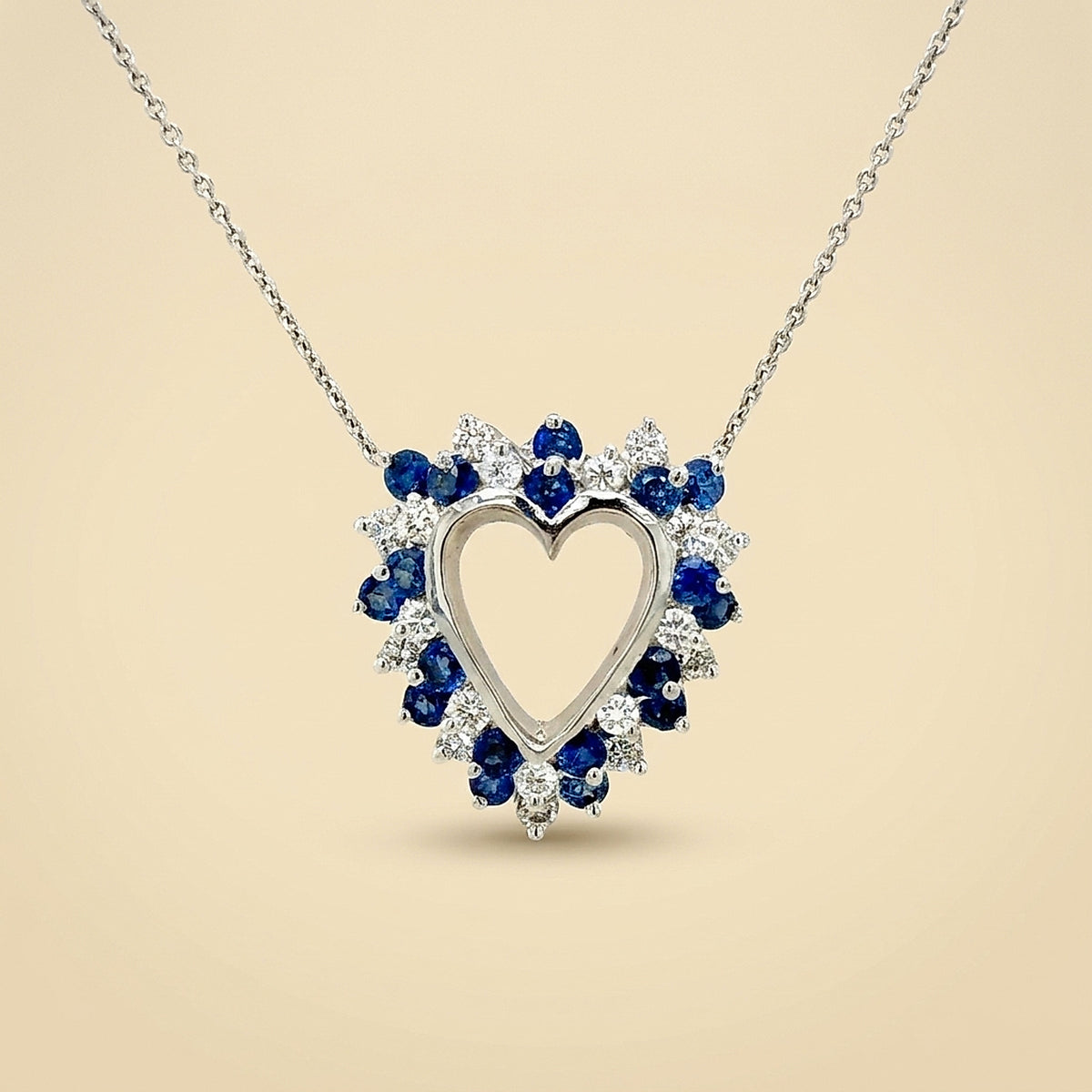 White Gold Sapphire/Diamond Heart Pendant