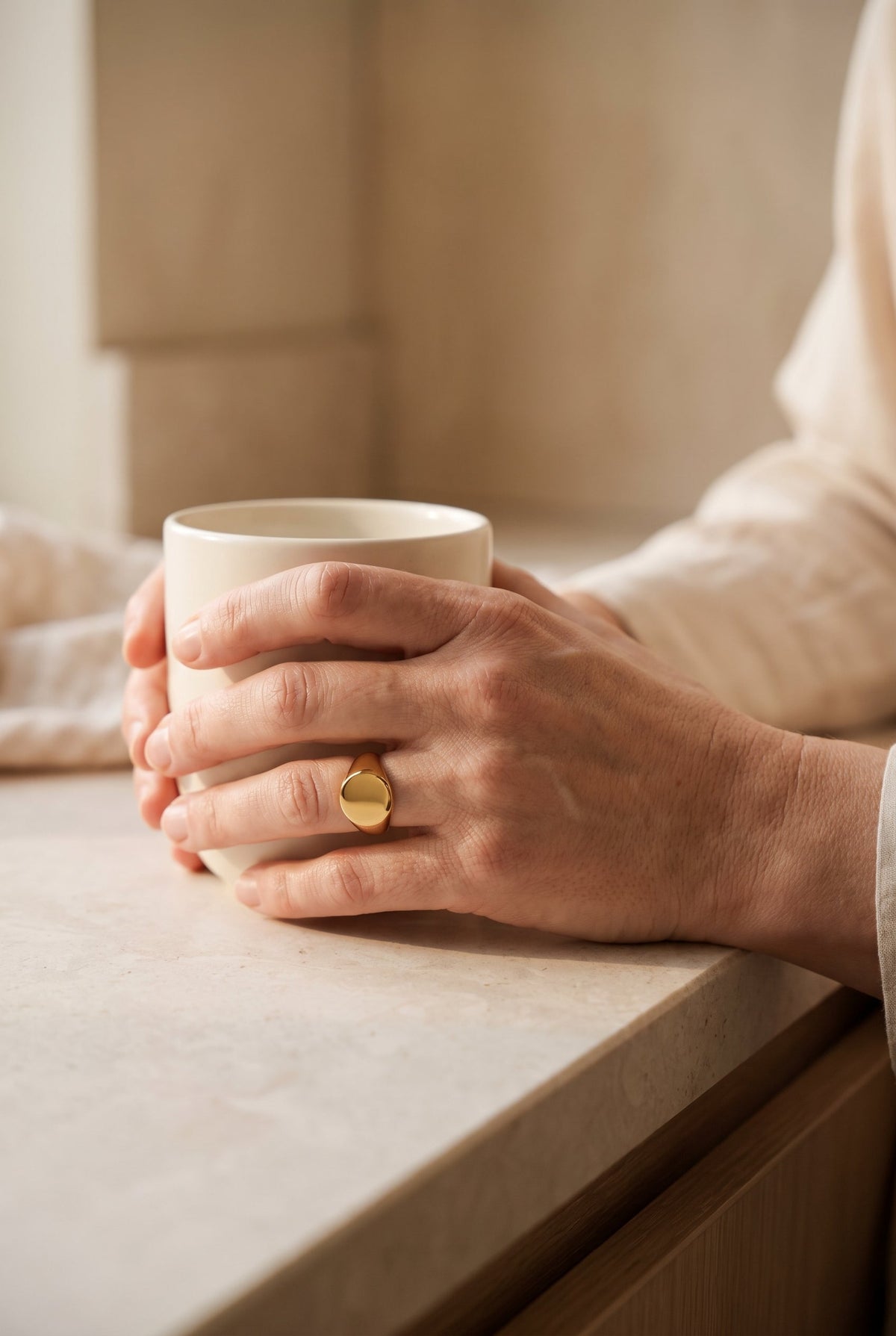 Tiffany & Co. Yellow Gold Men's Signet Ring — shown worn, second view