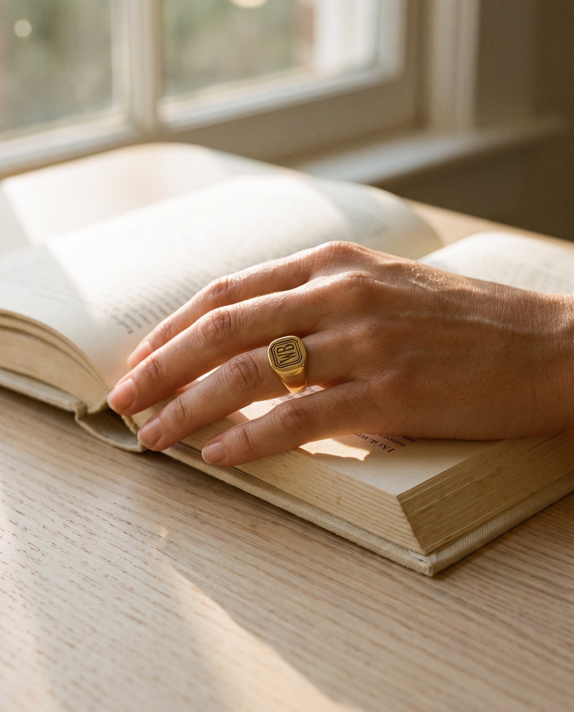 Tiffany & Co. 14k Yellow Gold Initial Ring — shown worn