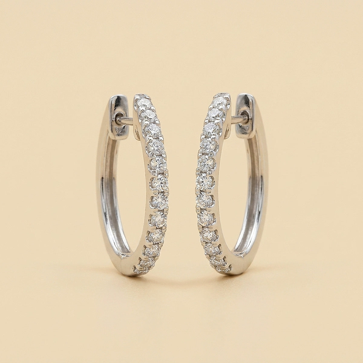18k White Gold Diamond "U" Hoop Earrings