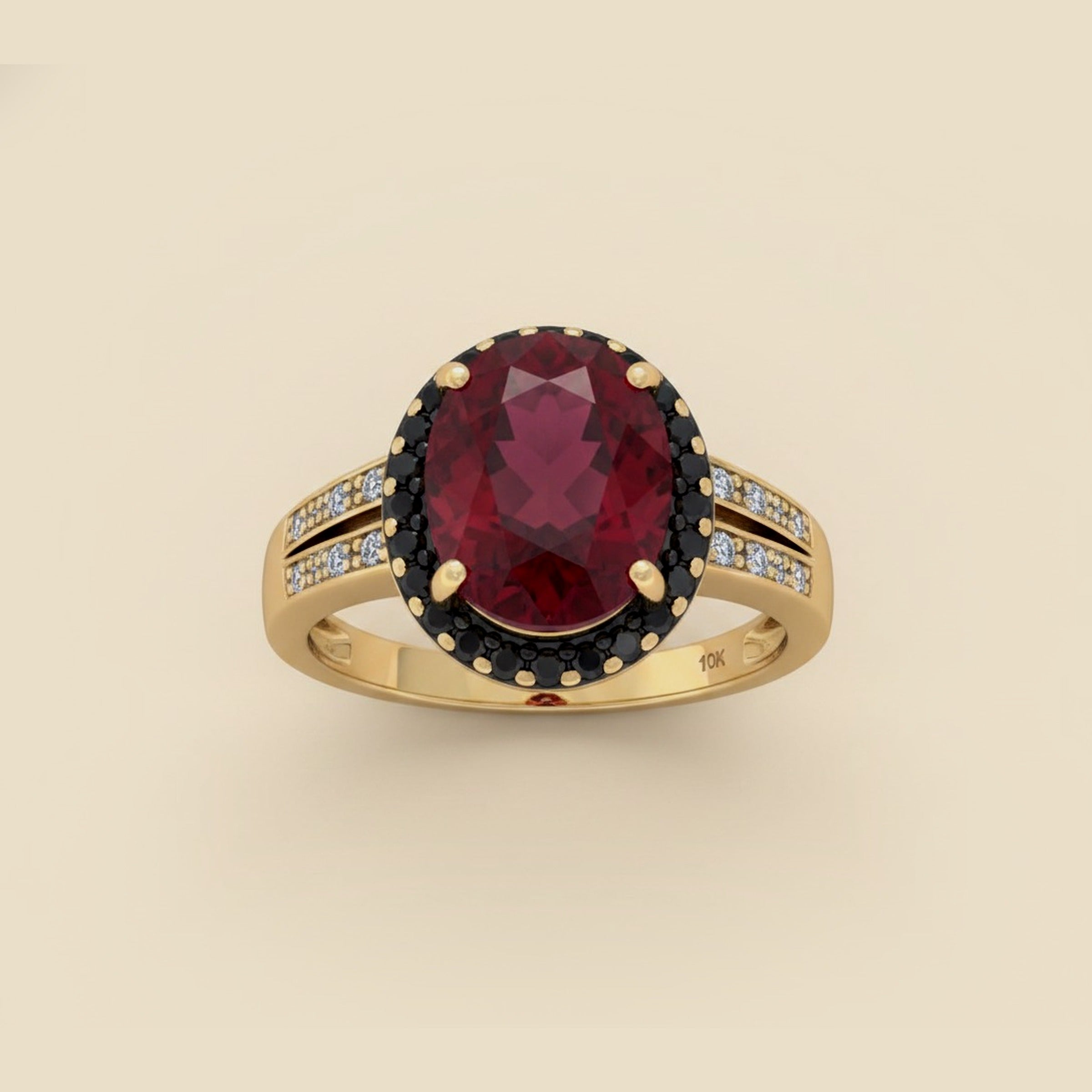 10k Yellow Gold Blk./Wht. Diamond & Ruby Cocktail Ring