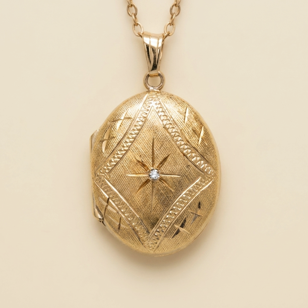 14k Yellow Gold Diamond Locket - hero