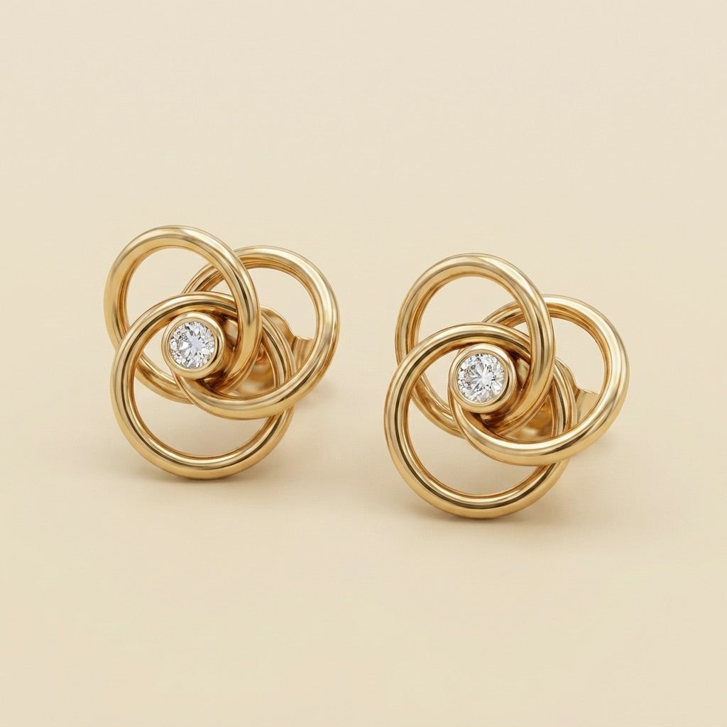 14k Yellow Gold Diamond Spiral Earrings