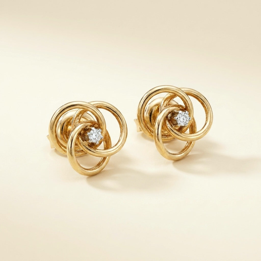 14k Yellow Gold Diamond Spiral Earrings