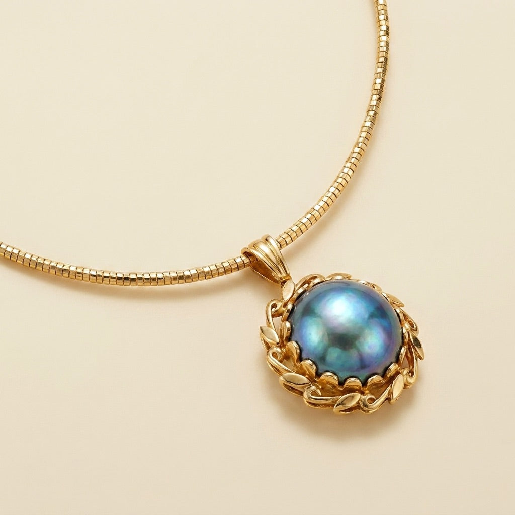 18k Yellow Gold Choker and 14k Yellow Gold Abalone Pendant