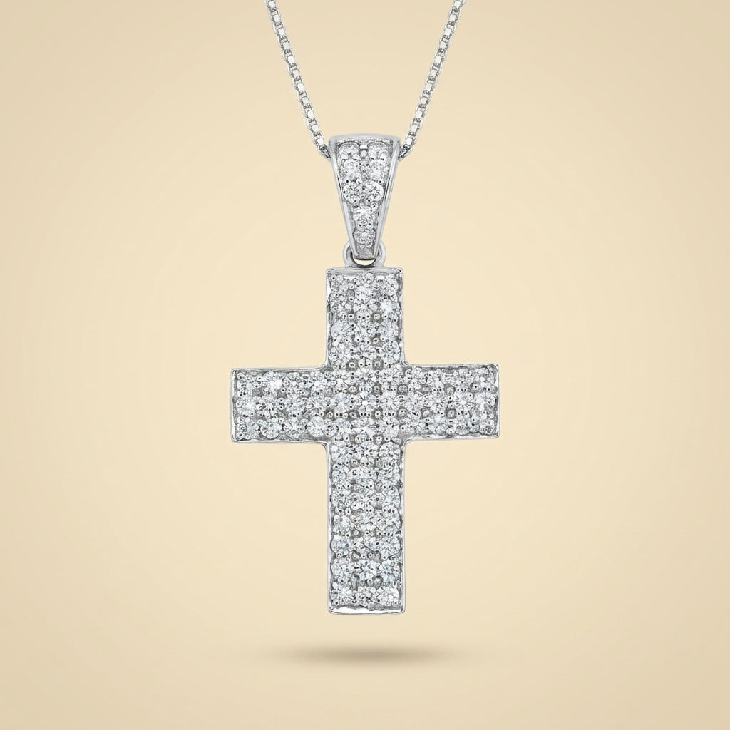 14k White Gold Diamond Cross Pendant