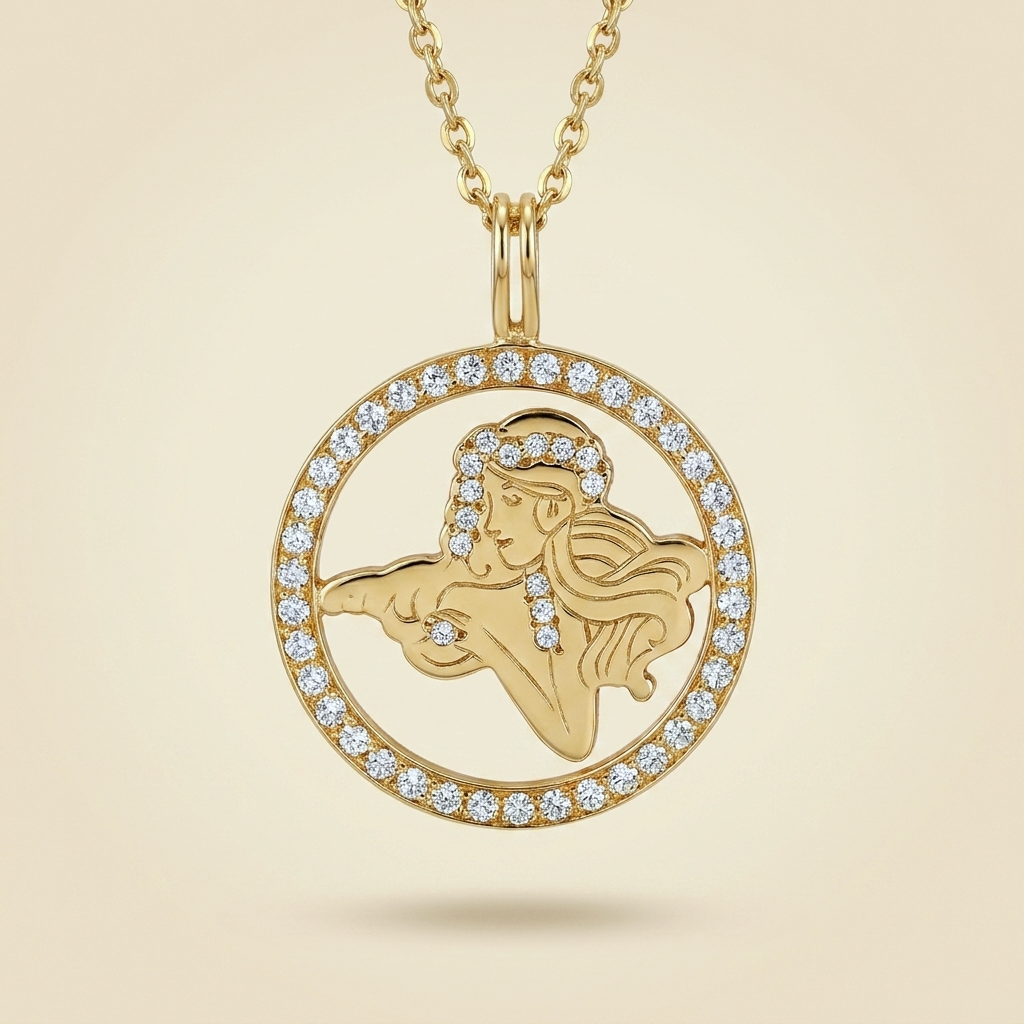 14k Yellow Gold Diamond Medusa Pendant - hero