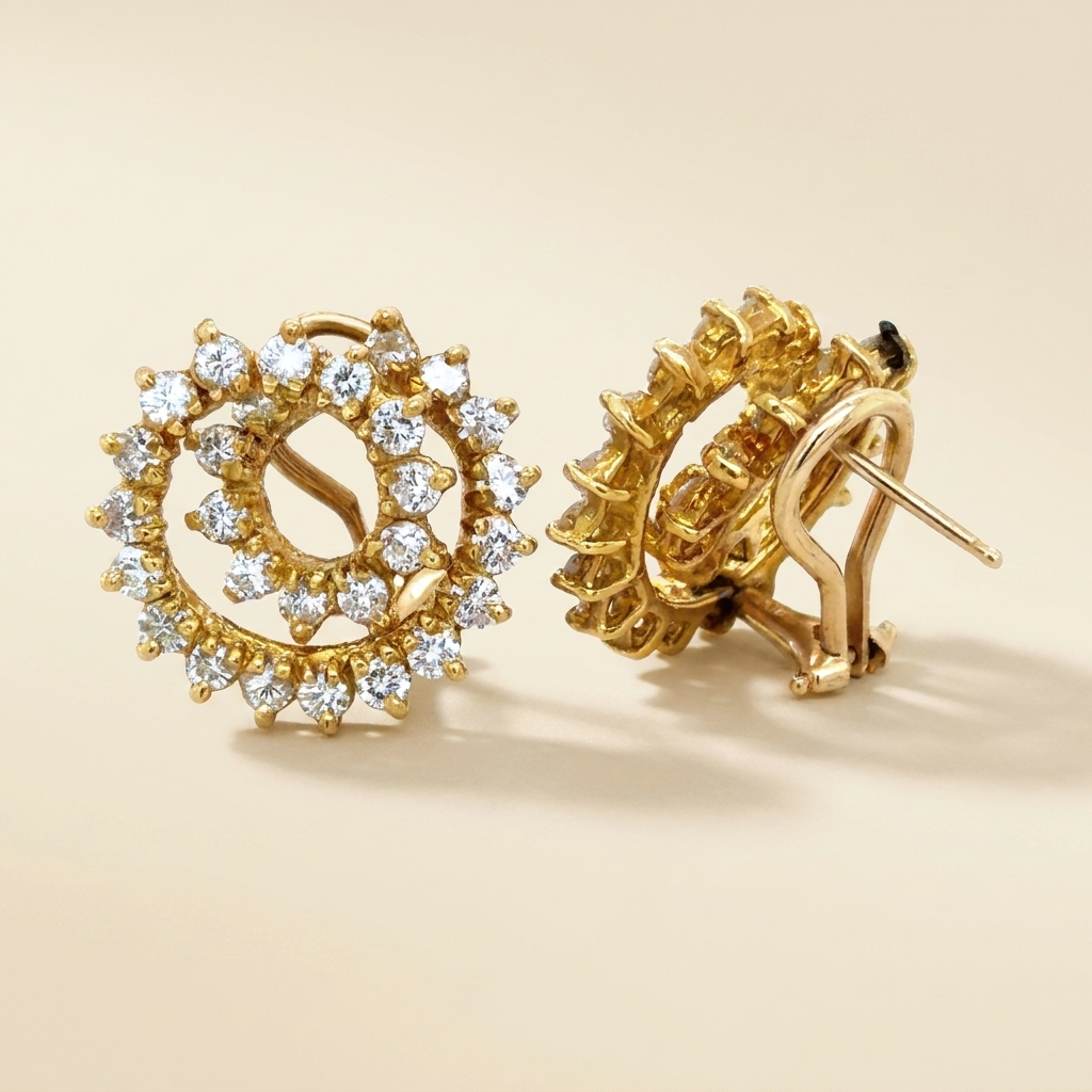 18k Yellow Gold Diamond Spiral Earrings - alternate view