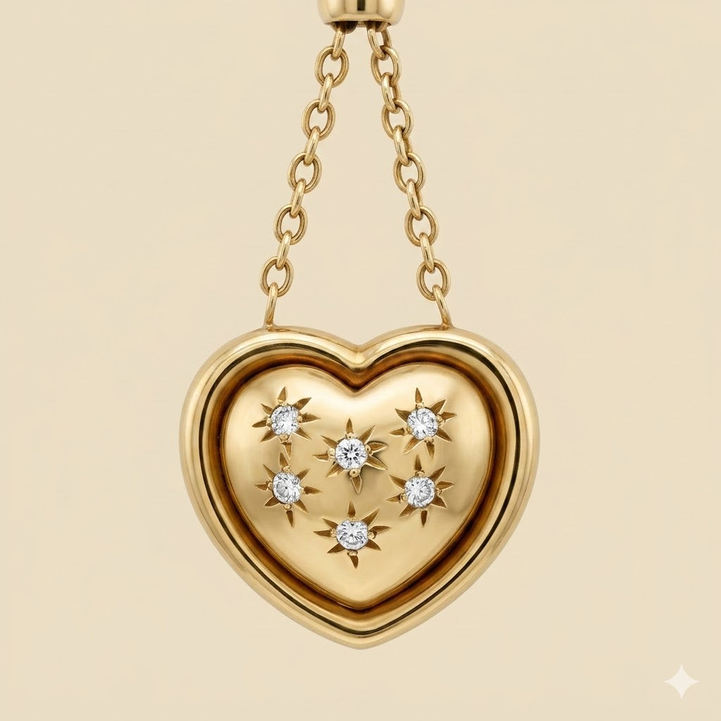 14k Yellow Gold Chain and 18k Yellow Gold Diamond Heart Necklace