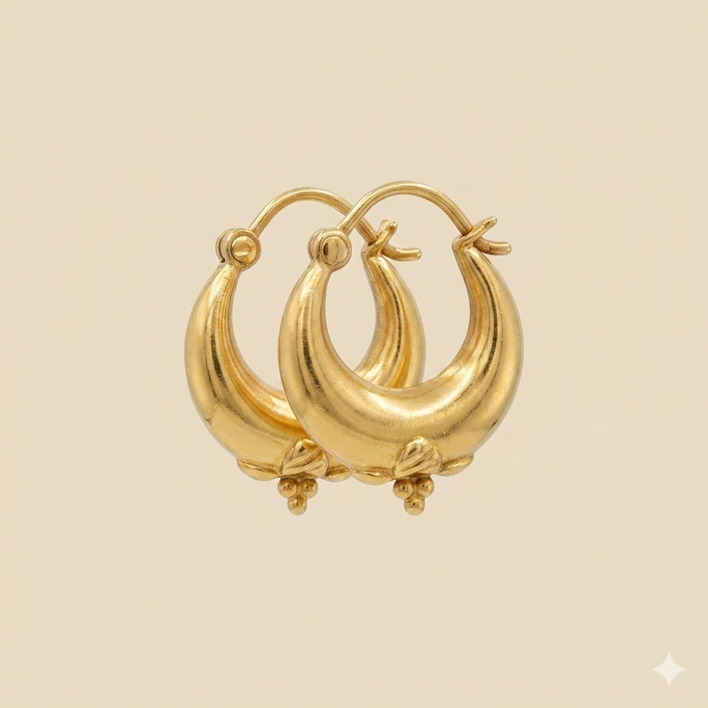 22k Yellow Gold Ornate Hoop Earrings
