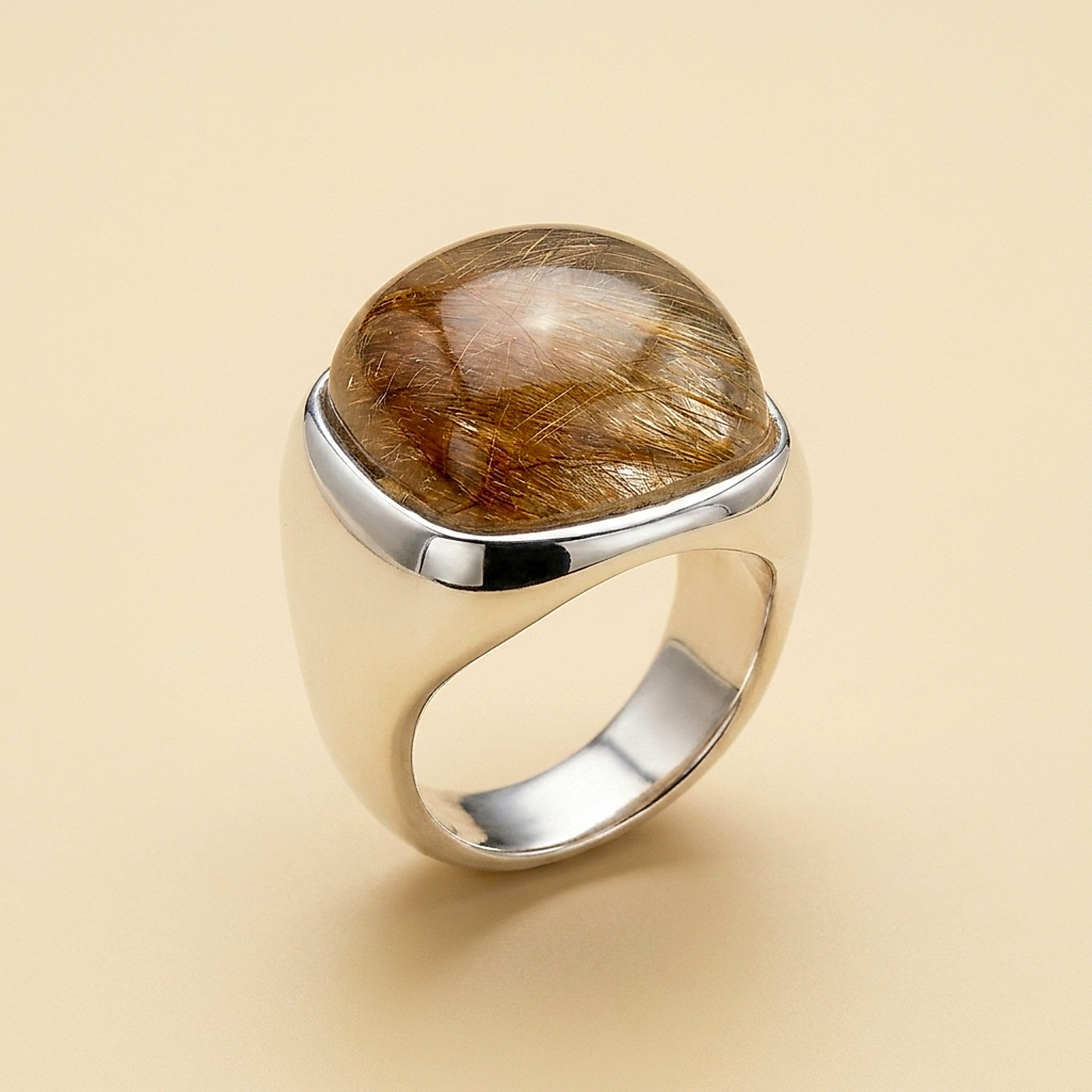 Sterling Silver Bezel Set Rutilated Quartz Ring by Steven Pooyouma Kuyvay