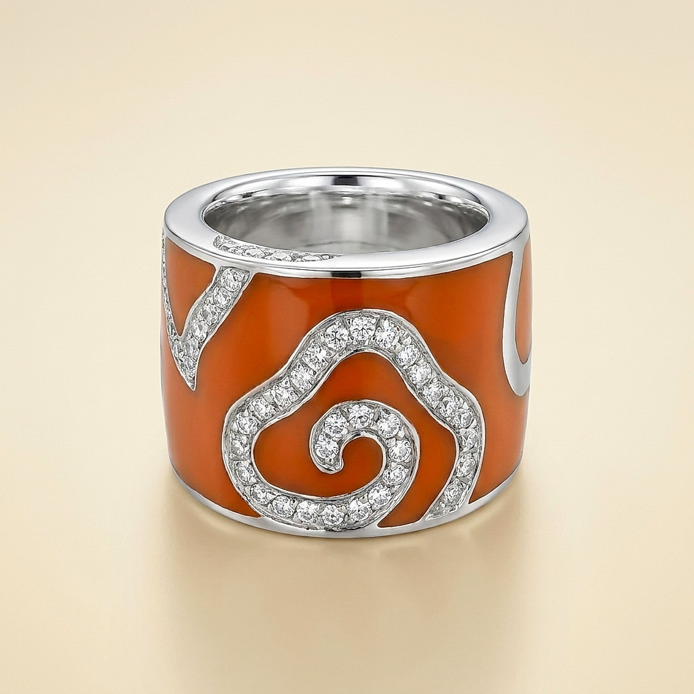 La Nouvelle Bague 18k White Gold Enamel & Diamond Modernist Ring