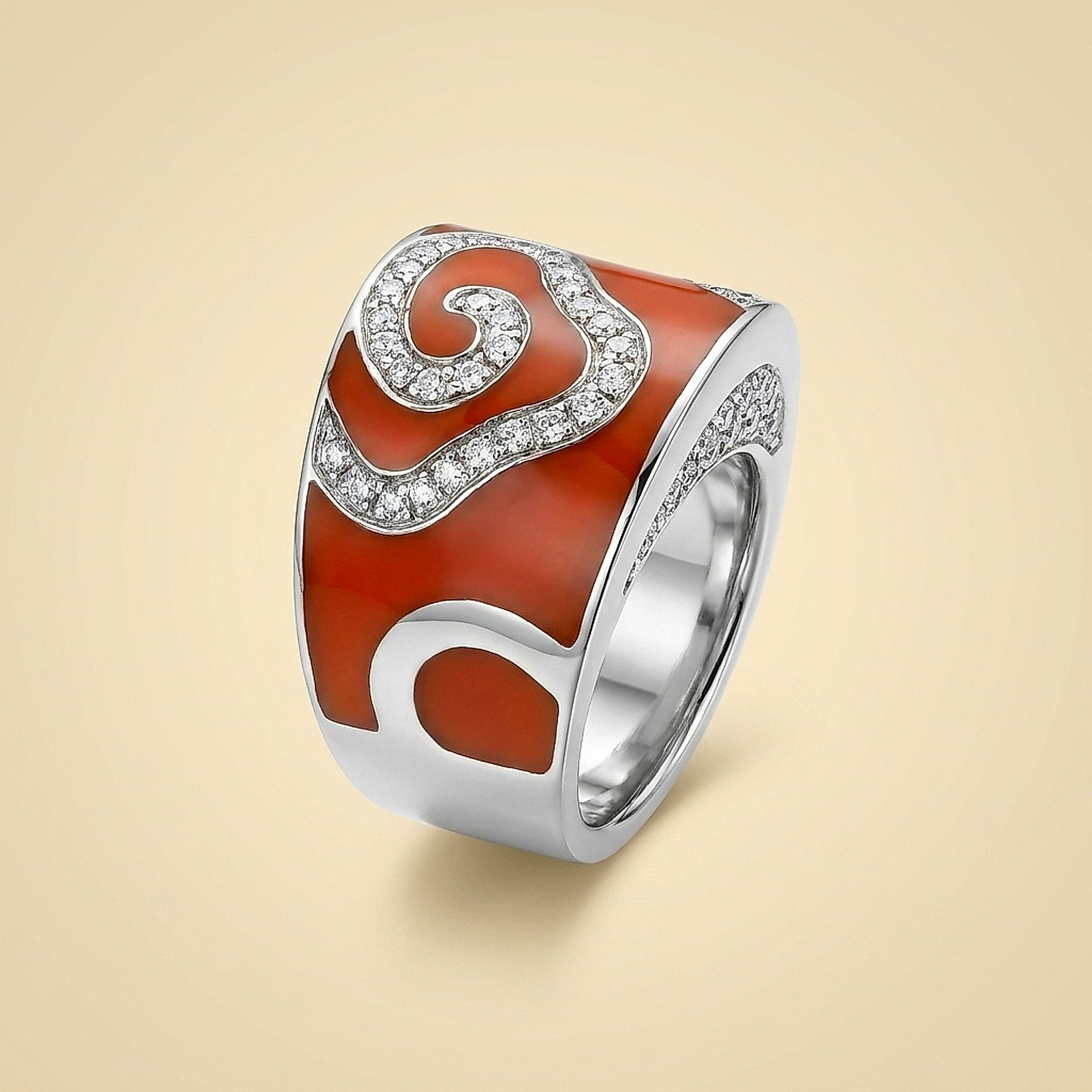 La Nouvelle Bague 18k White Gold Enamel & Diamond Modernist Ring