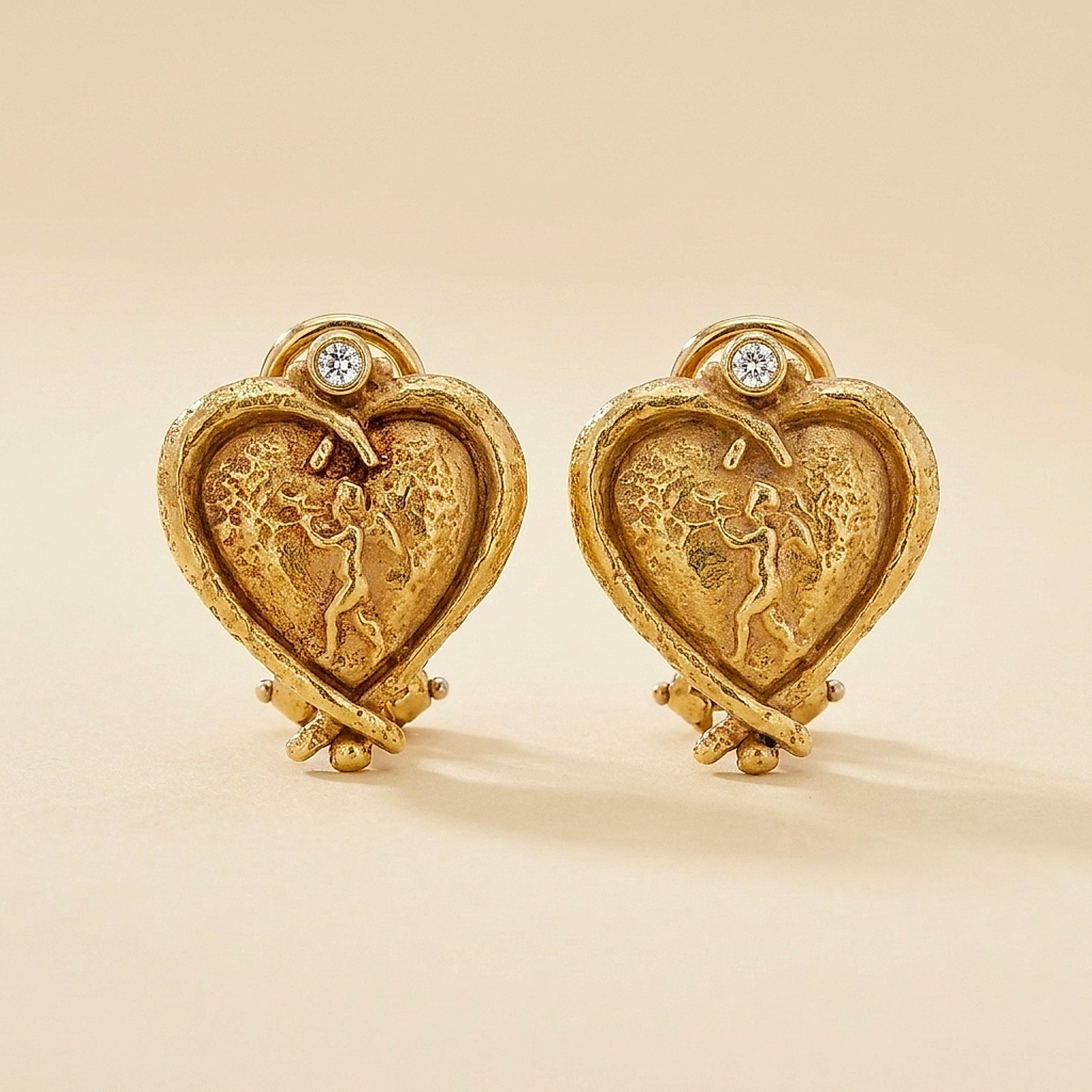 18k Yellow Gold Cherub Diamond Ear Clips
