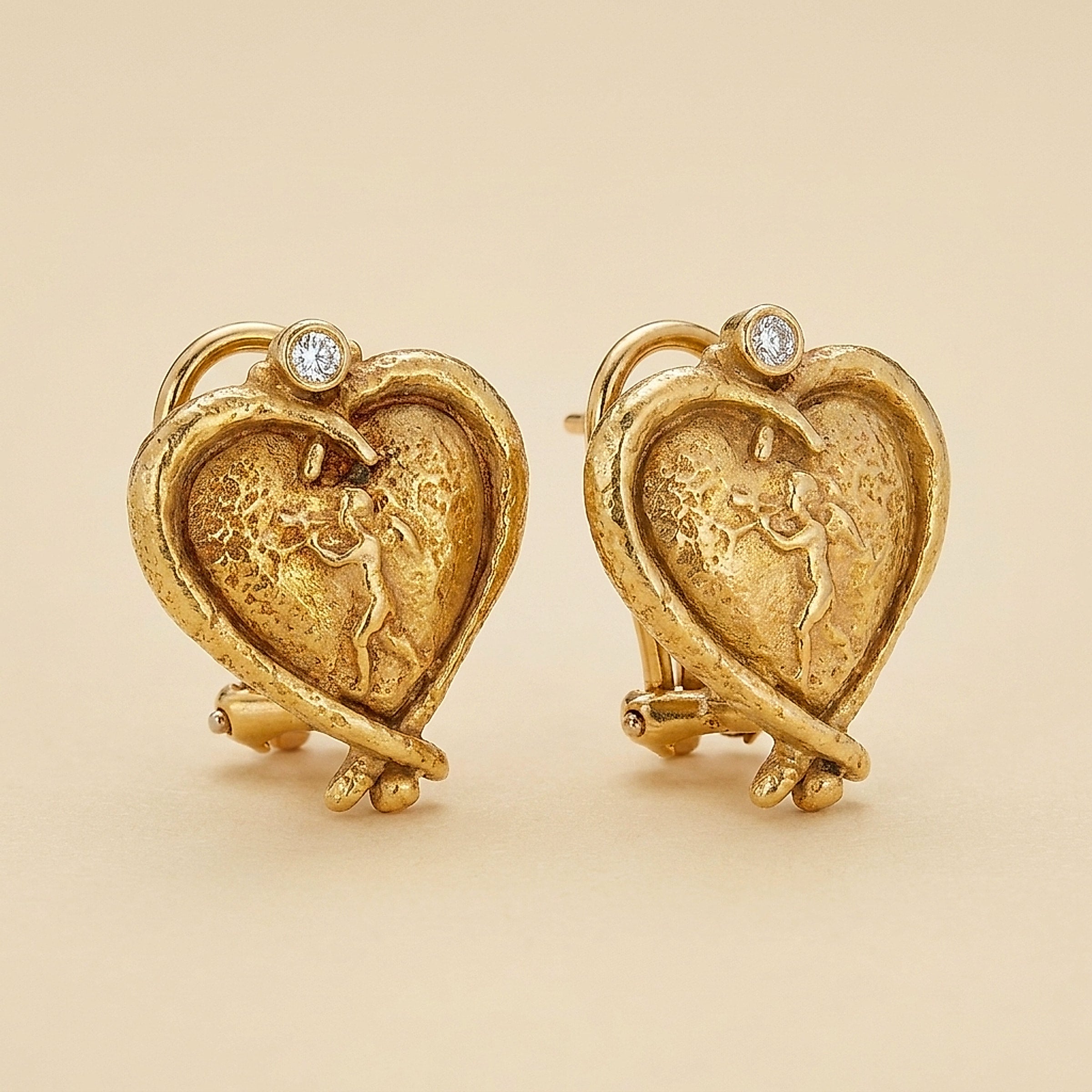 18k Yellow Gold Cherub Diamond Ear Clips