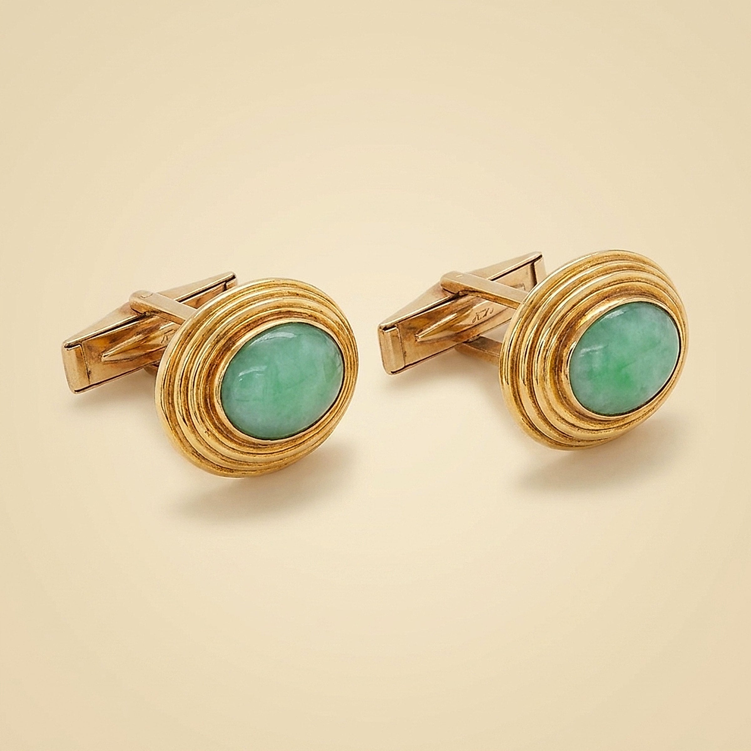 18k/14k Yellow Gold Jade Cufflinks