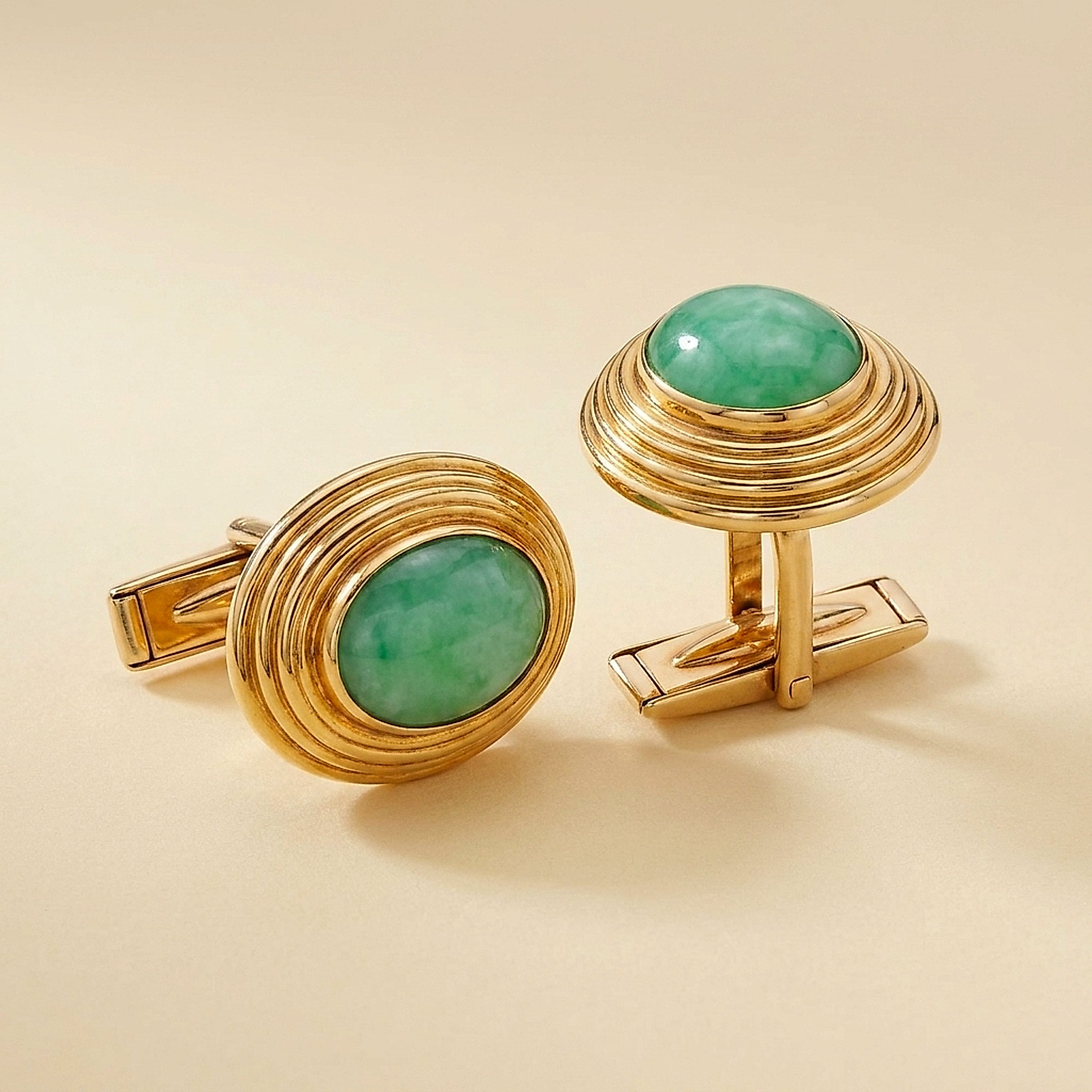 18k/14k Yellow Gold Jade Cufflinks