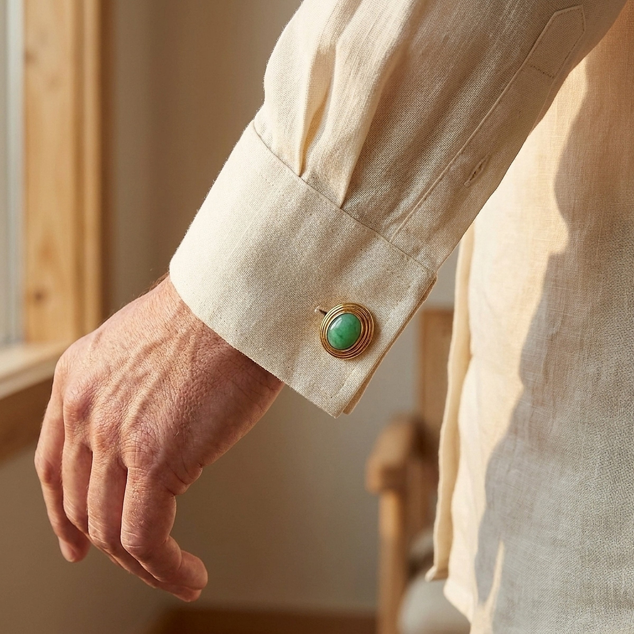 18k/14k Yellow Gold Jade Cufflinks