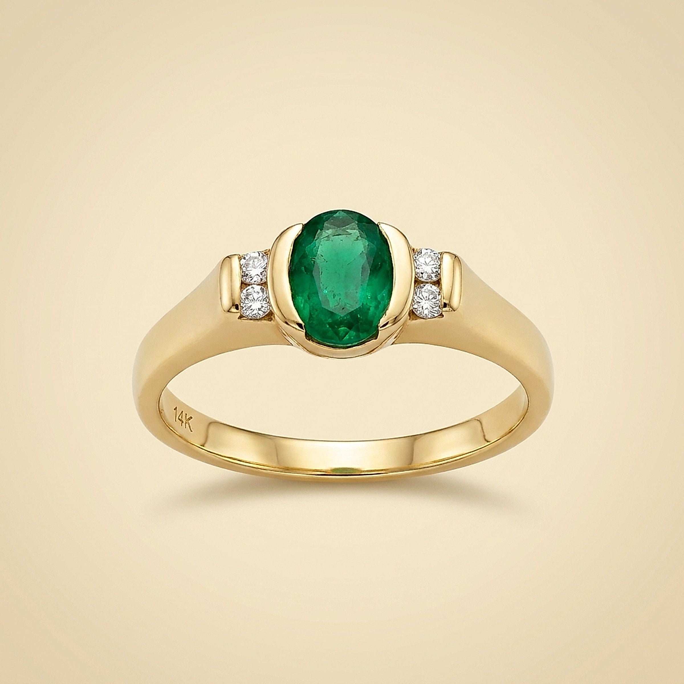 14k Yellow Gold Emerald & Diamond Ring