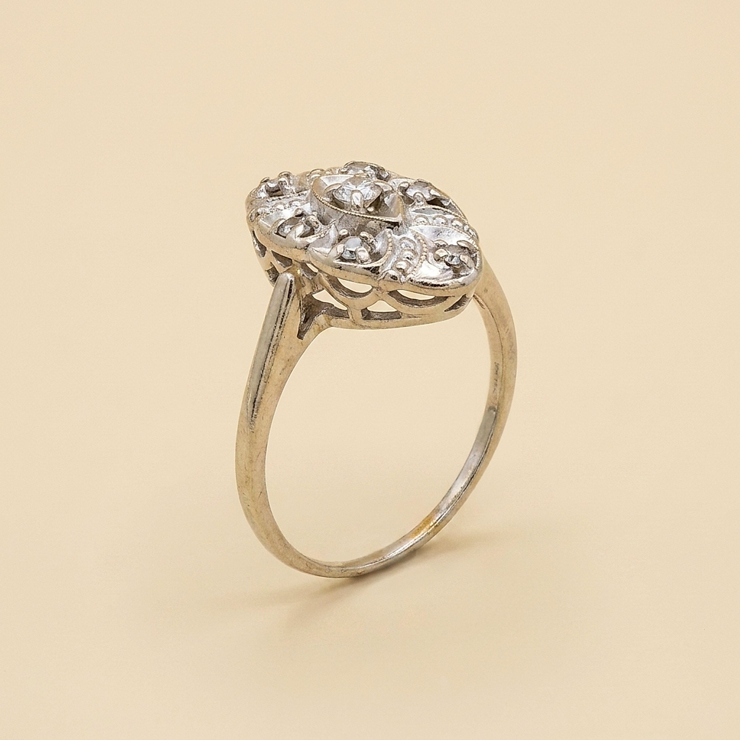 14K White Gold Diamond Dinner Ring