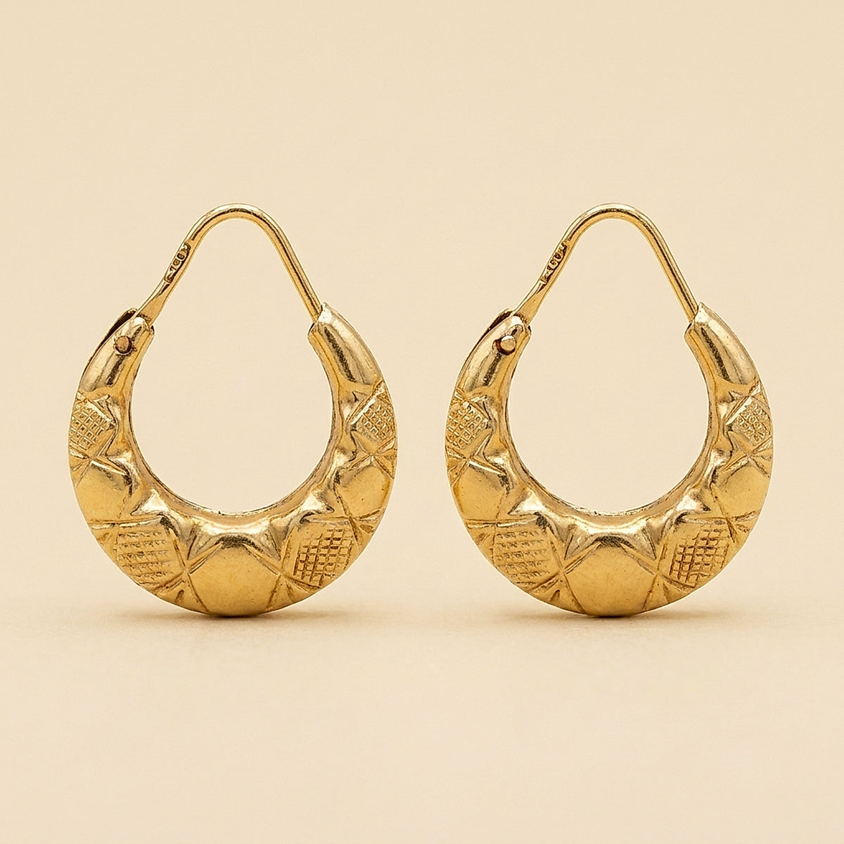 18K Yellow Gold Textured Crescent Hoop Earrings