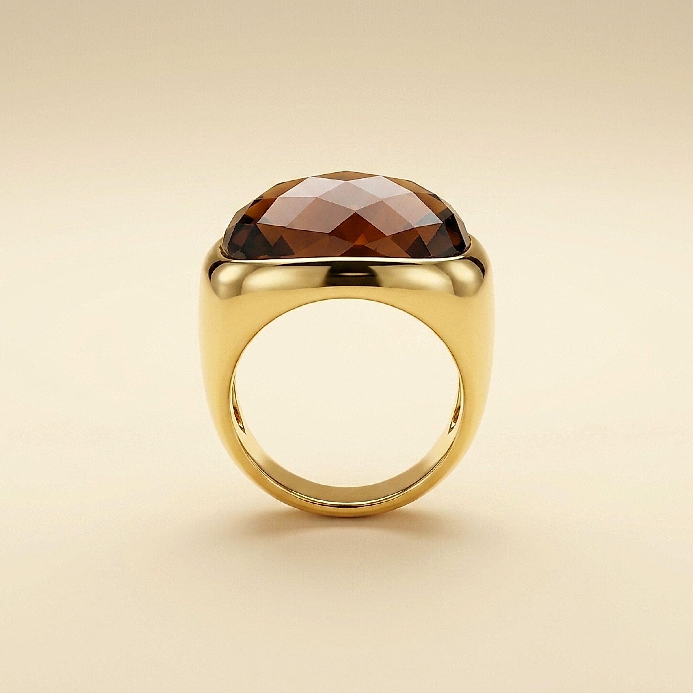 14K Yellow Gold Bezel Set Checkerboard Cut Carnelian Cocktail Ring