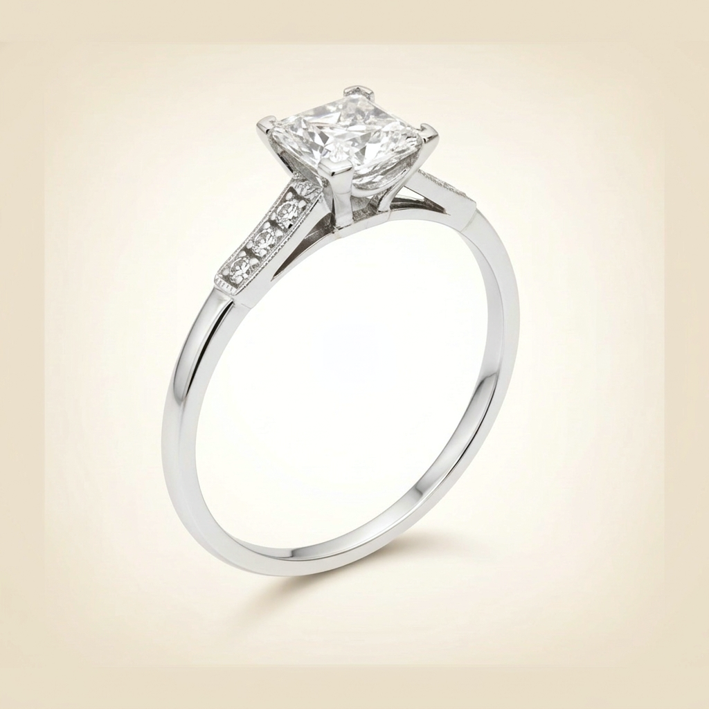 White Gold Princess Cut Diamond Engagement Ring - alternate view