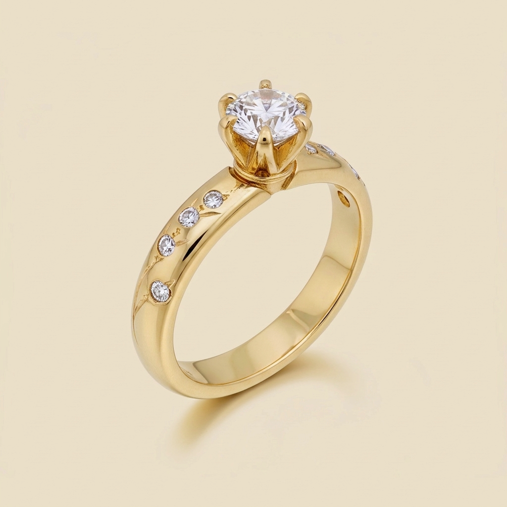 Yellow Gold Diamond Engagement Ring, 6 Prong Setting - alternate view