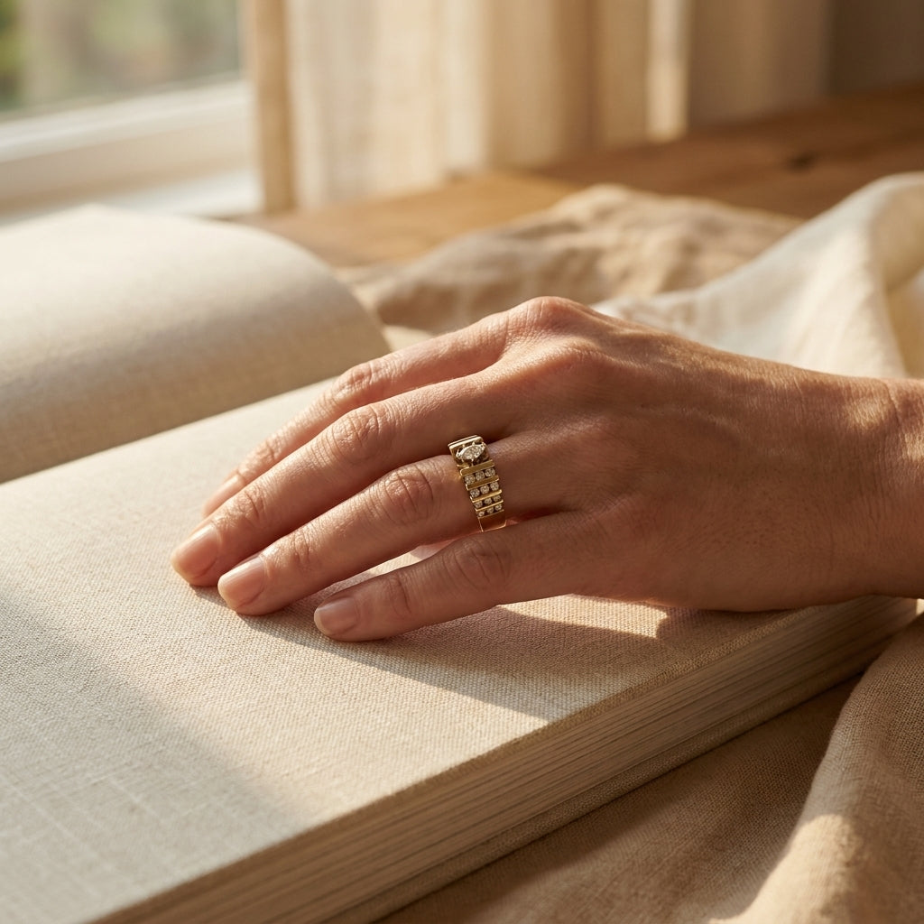 Yellow Gold Marquise Cut Diamond Engagement Ring - editorial