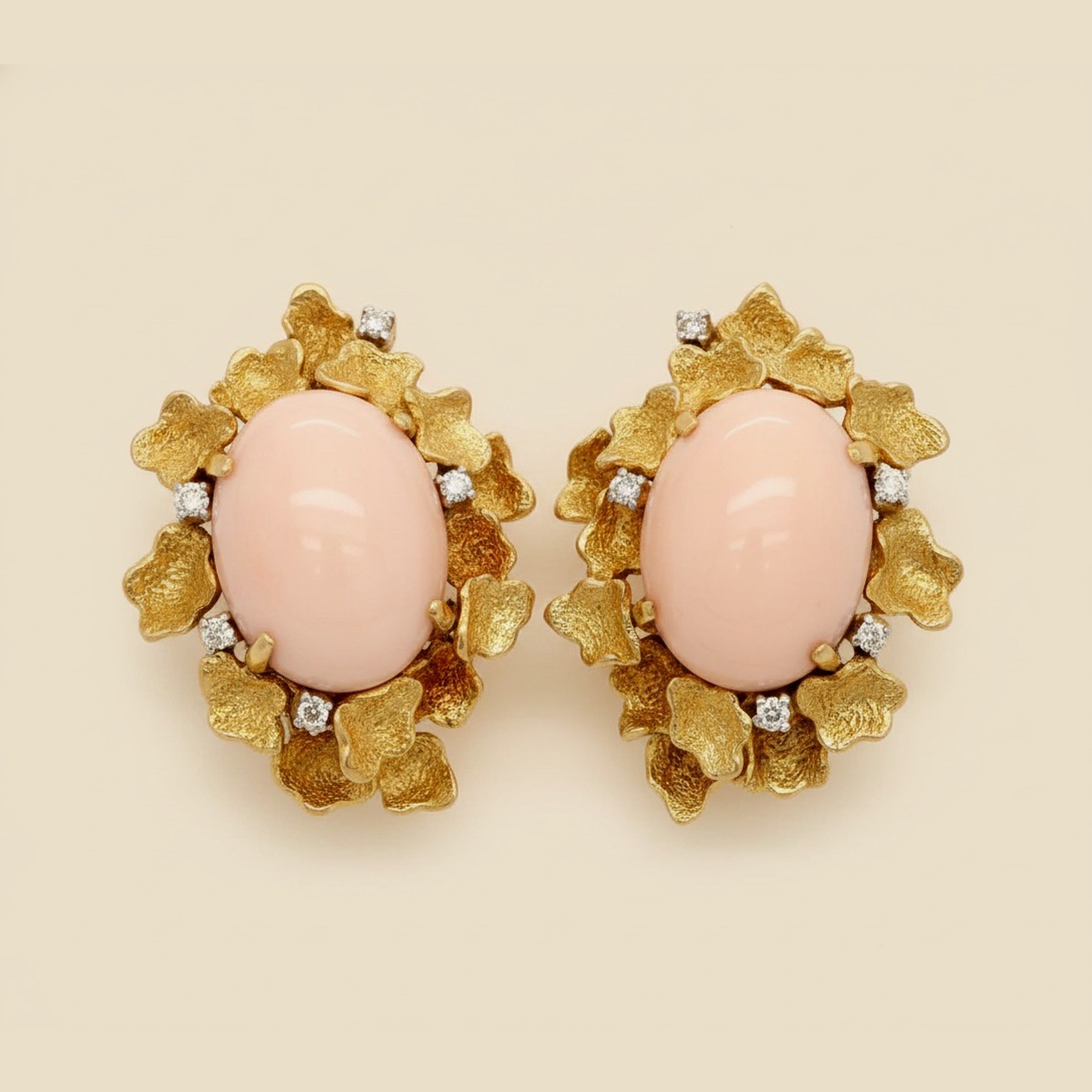 14K Light Pink Coral & Diamond Earrings