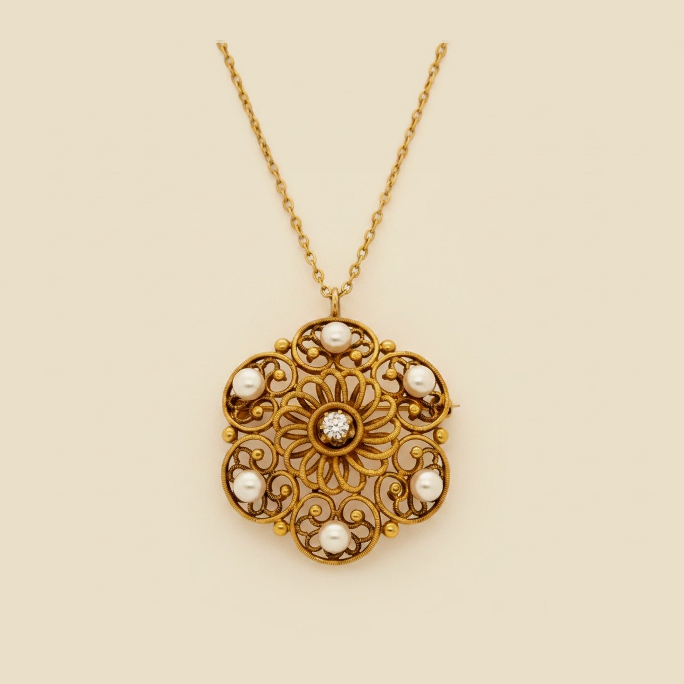 14K Pearl & Diamond Open-Work Circle Pin/Pendant – Empire Diamond