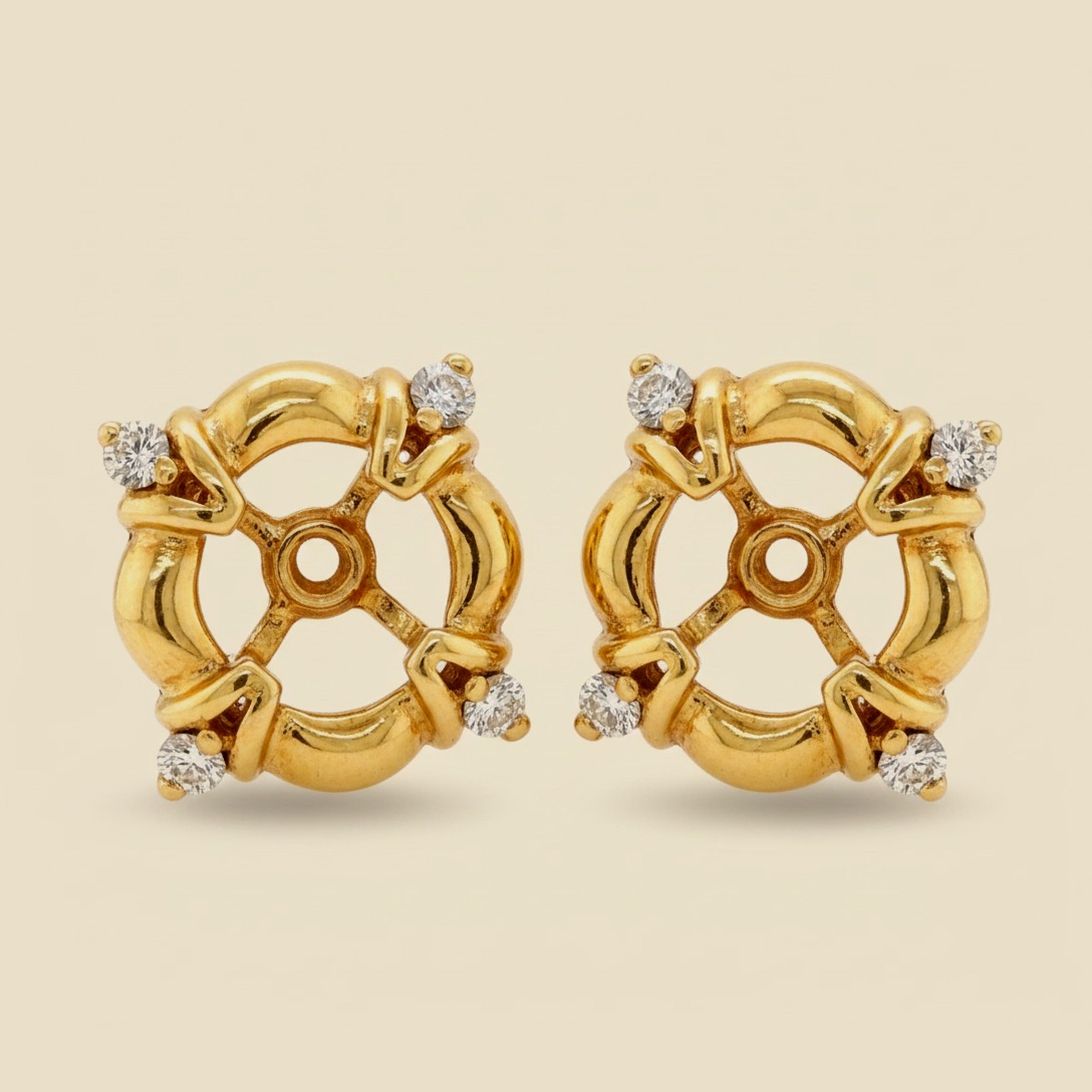 14K Yellow Gold Diamond Stud Earring Jackets