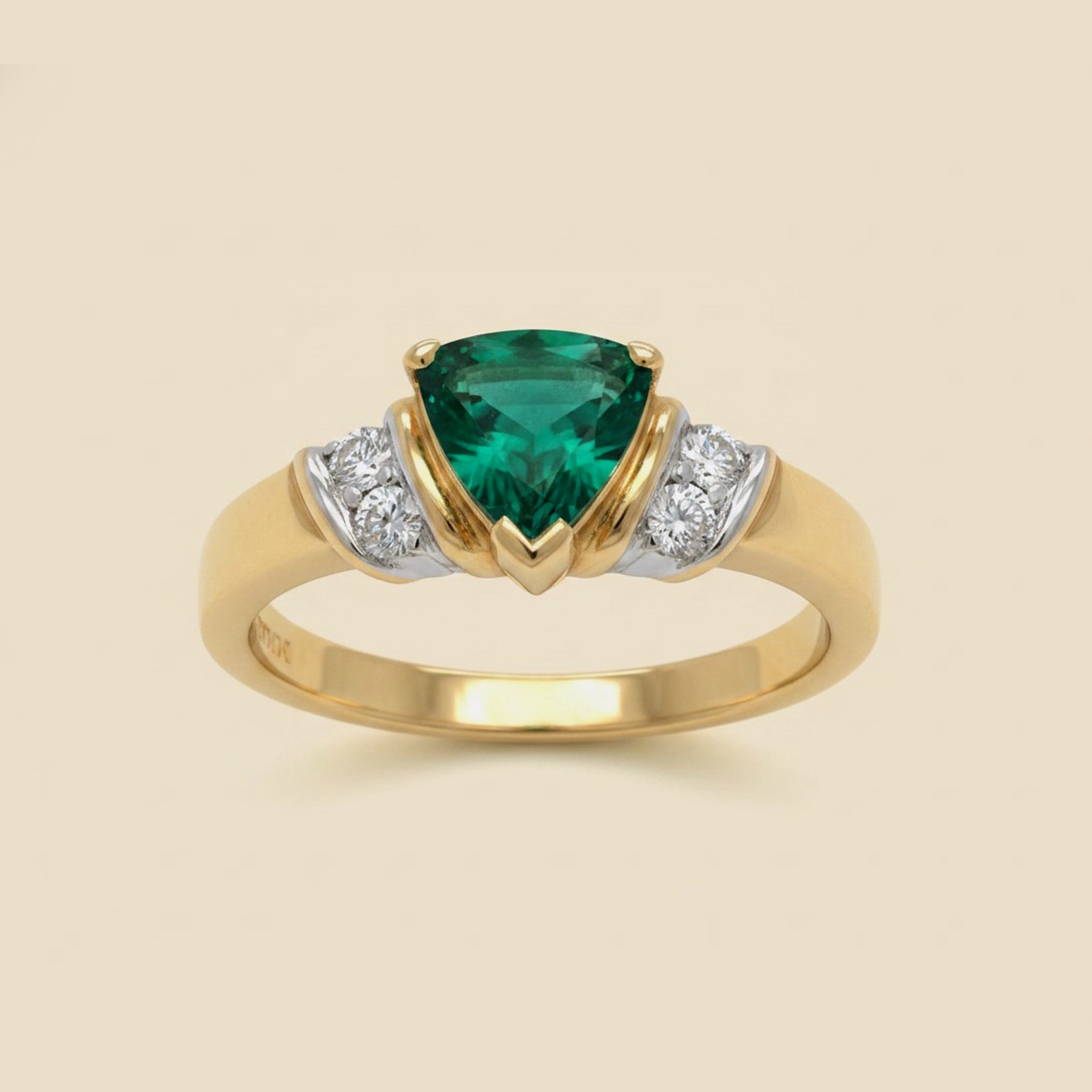 14K Yellow Gold Emerald & Diamond Ring