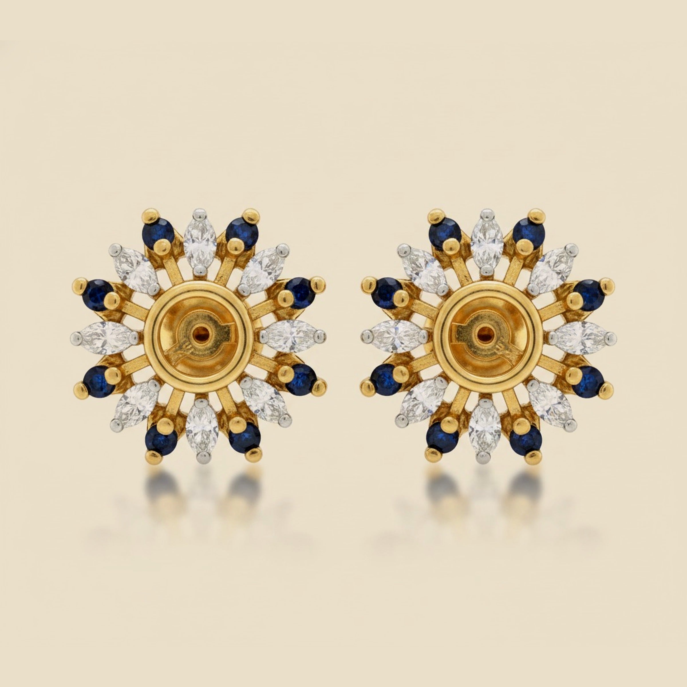 14K Yellow Gold Sapphire & Diamond Stud Earring Jackets