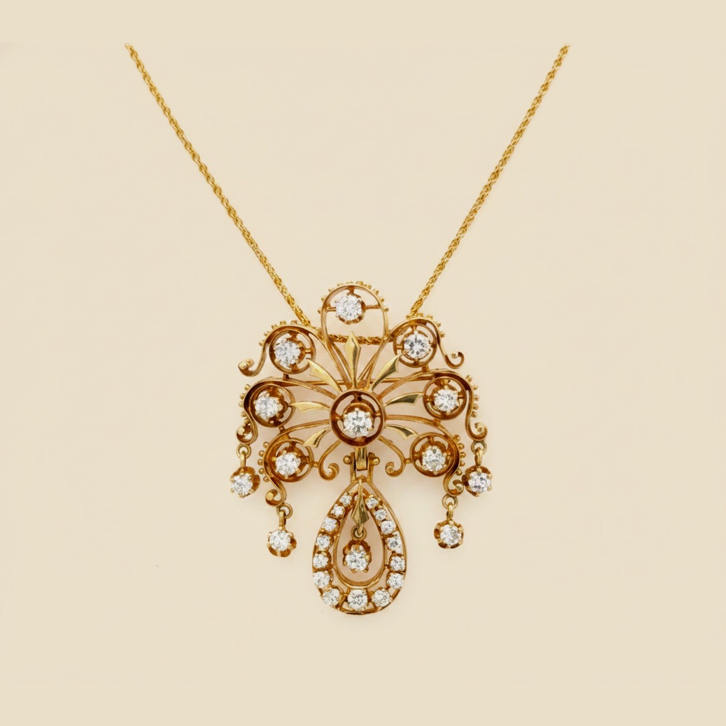 14k Yellow Gold Victorian Revival Diamond Slide Pendant/Brooch