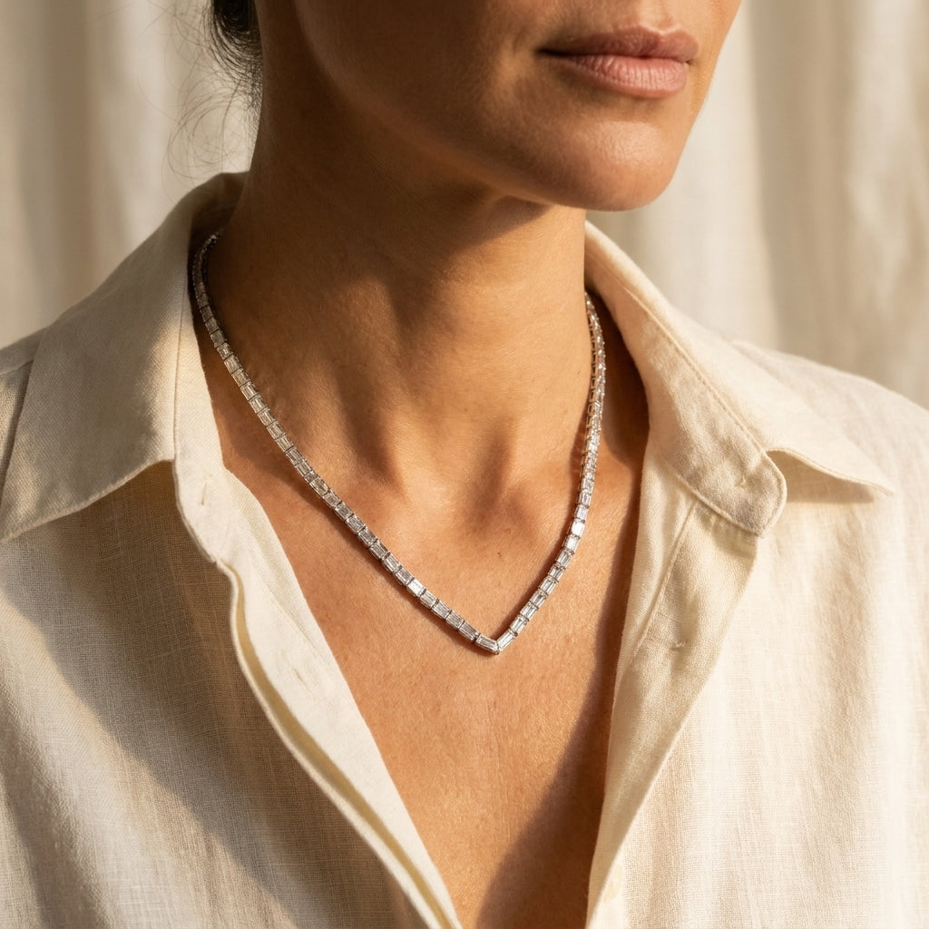 Platinum Diamond Riviera Necklace - editorial