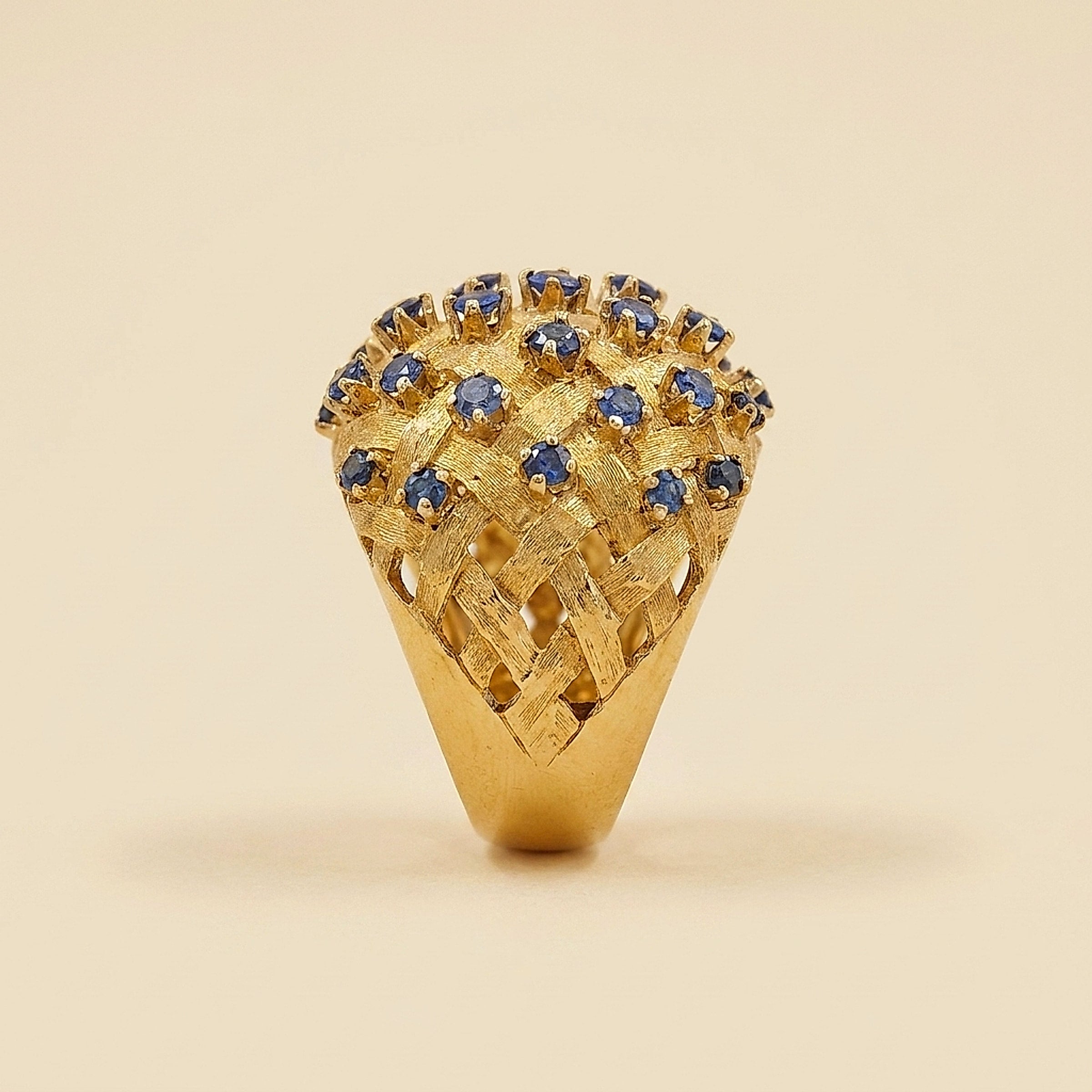 Tiffany 18K Basketweave & Sapphire Ring