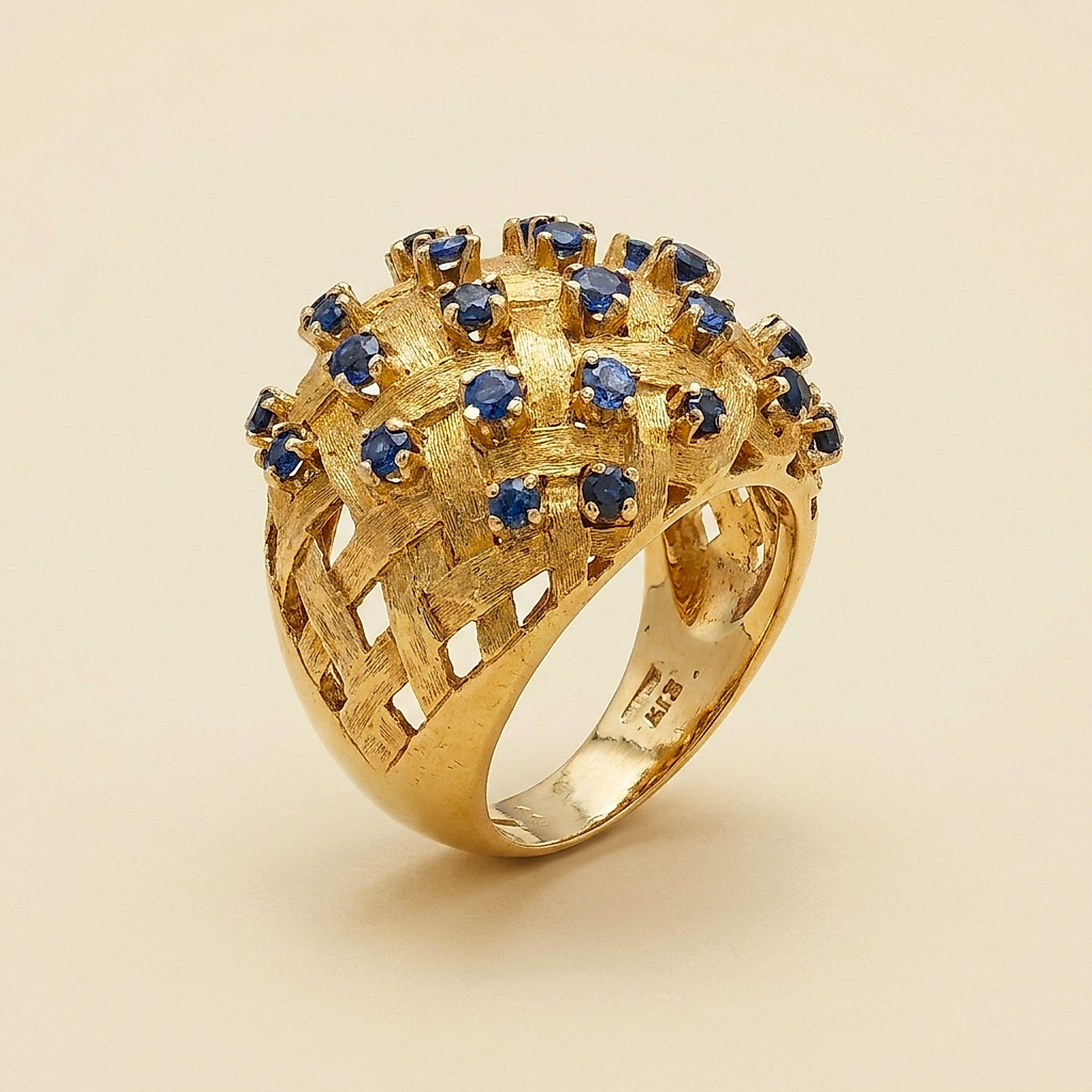 Tiffany 18K Basketweave & Sapphire Ring