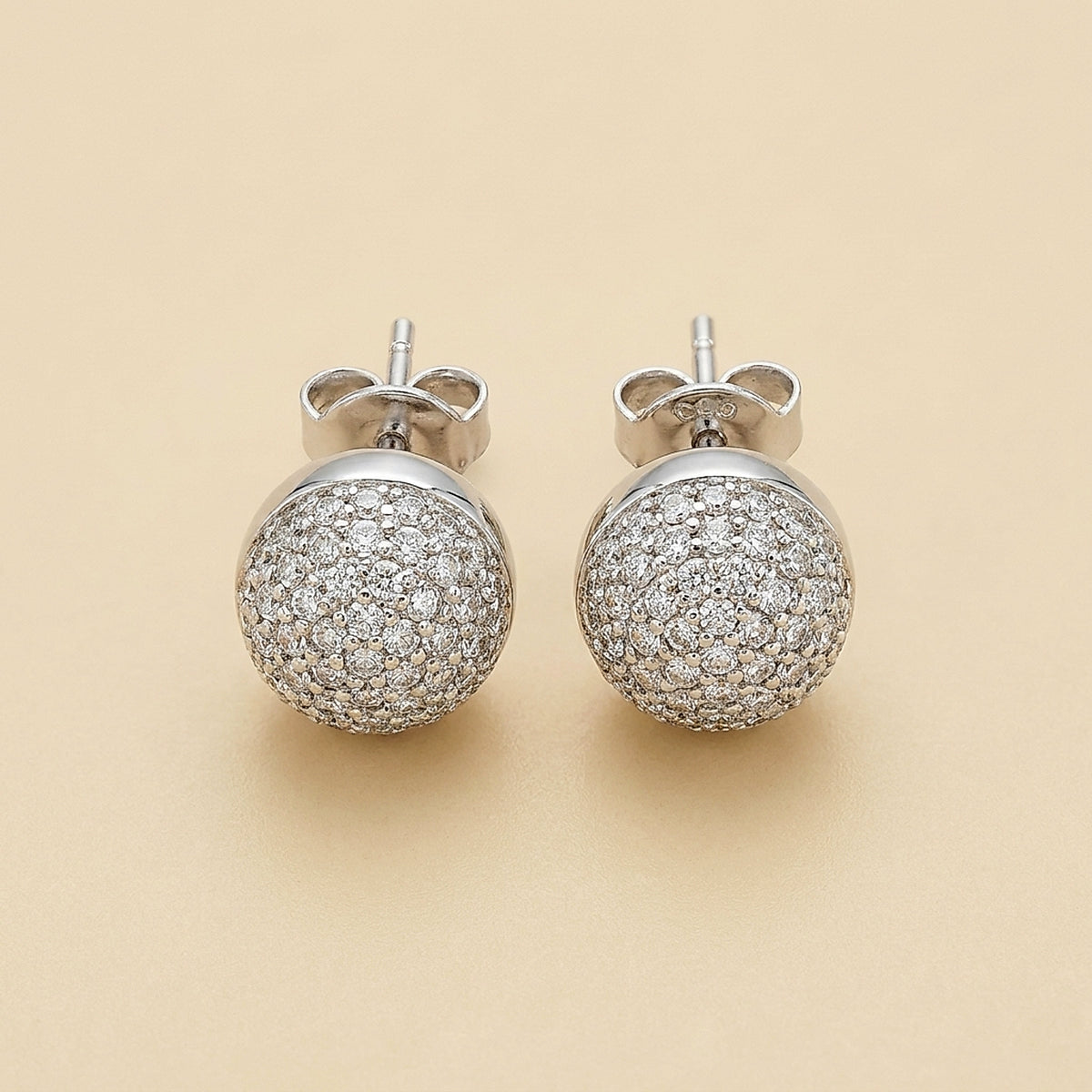 White Gold Pave Diamond Ball Stud Earrings