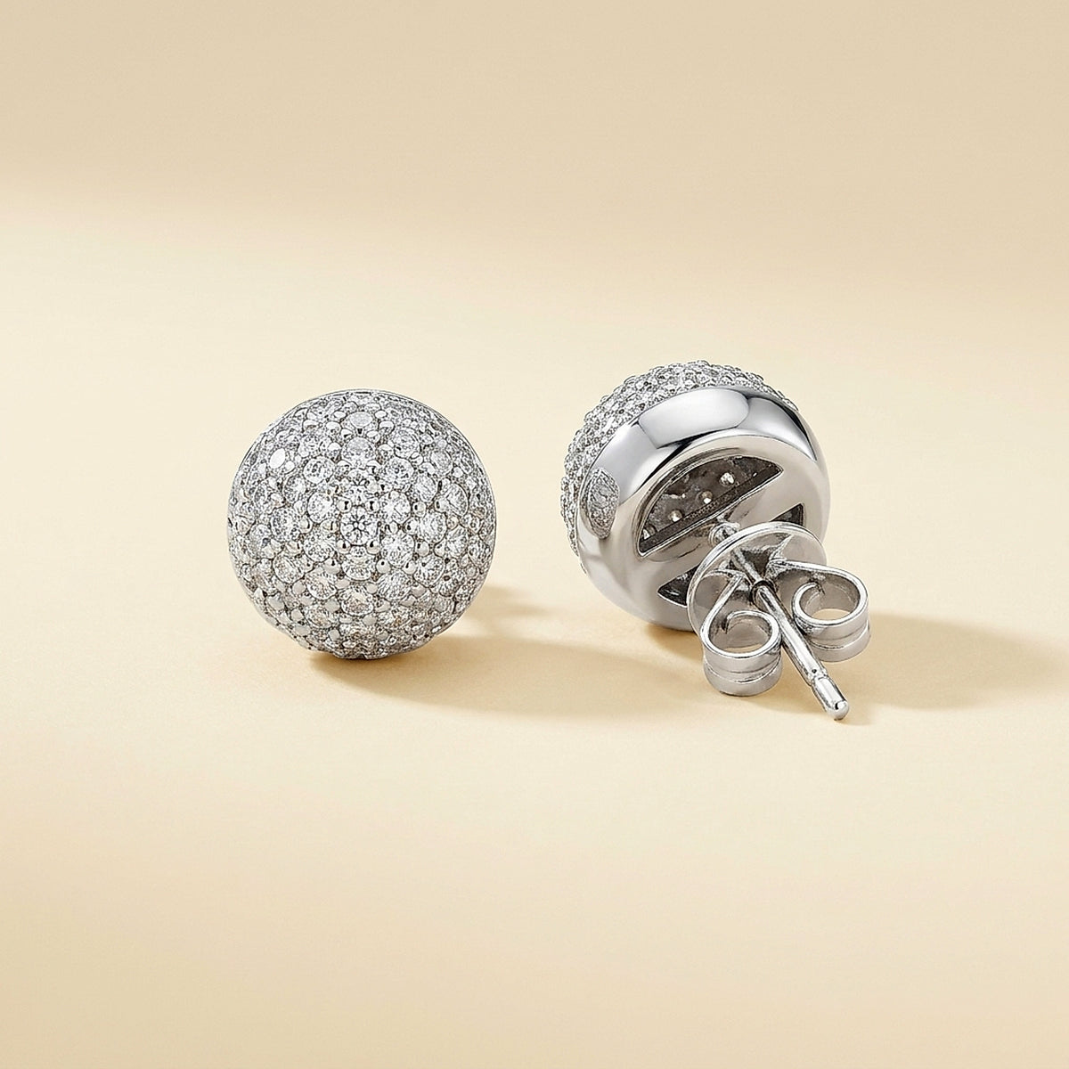 White Gold Pave Diamond Ball Stud Earrings