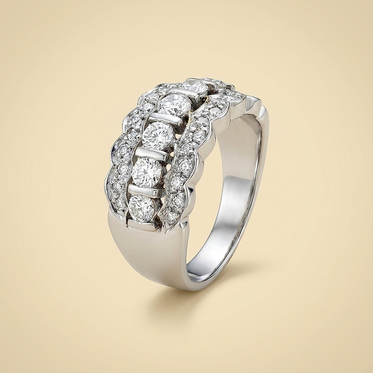 White Gold 3-Row Diamond Band
