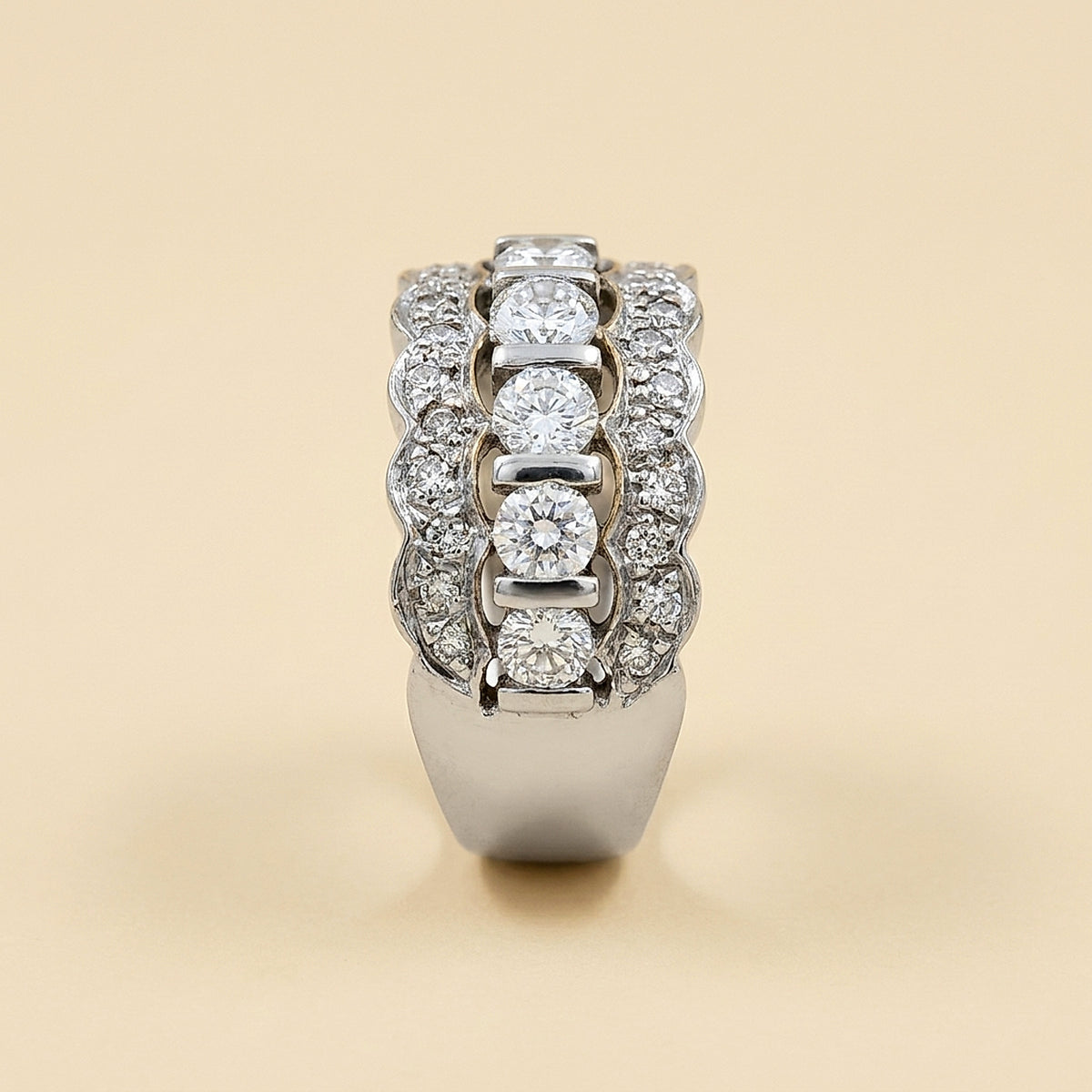 White Gold 3-Row Diamond Band
