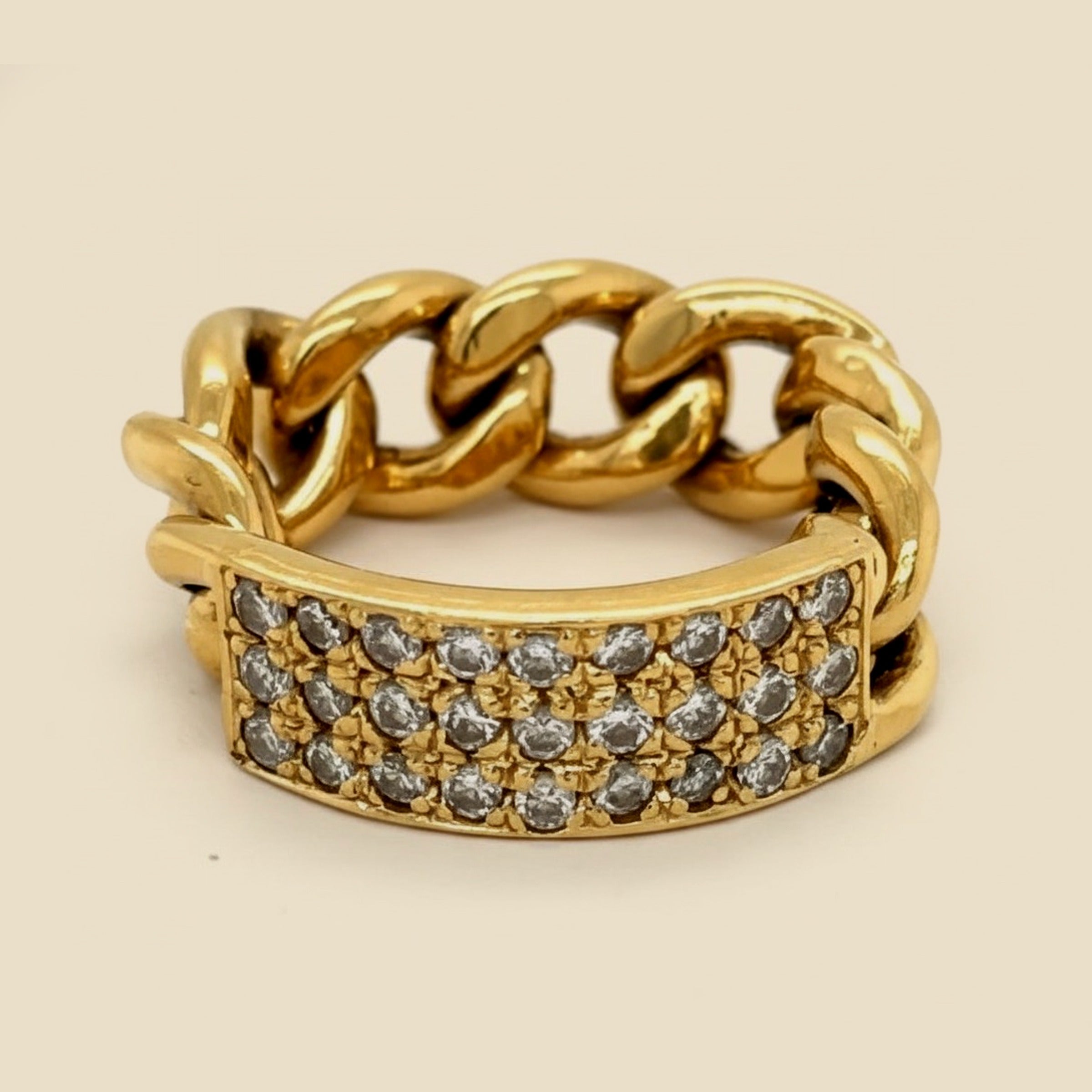 18k Yellow Gold 3 Row Half Round Diamond Ring