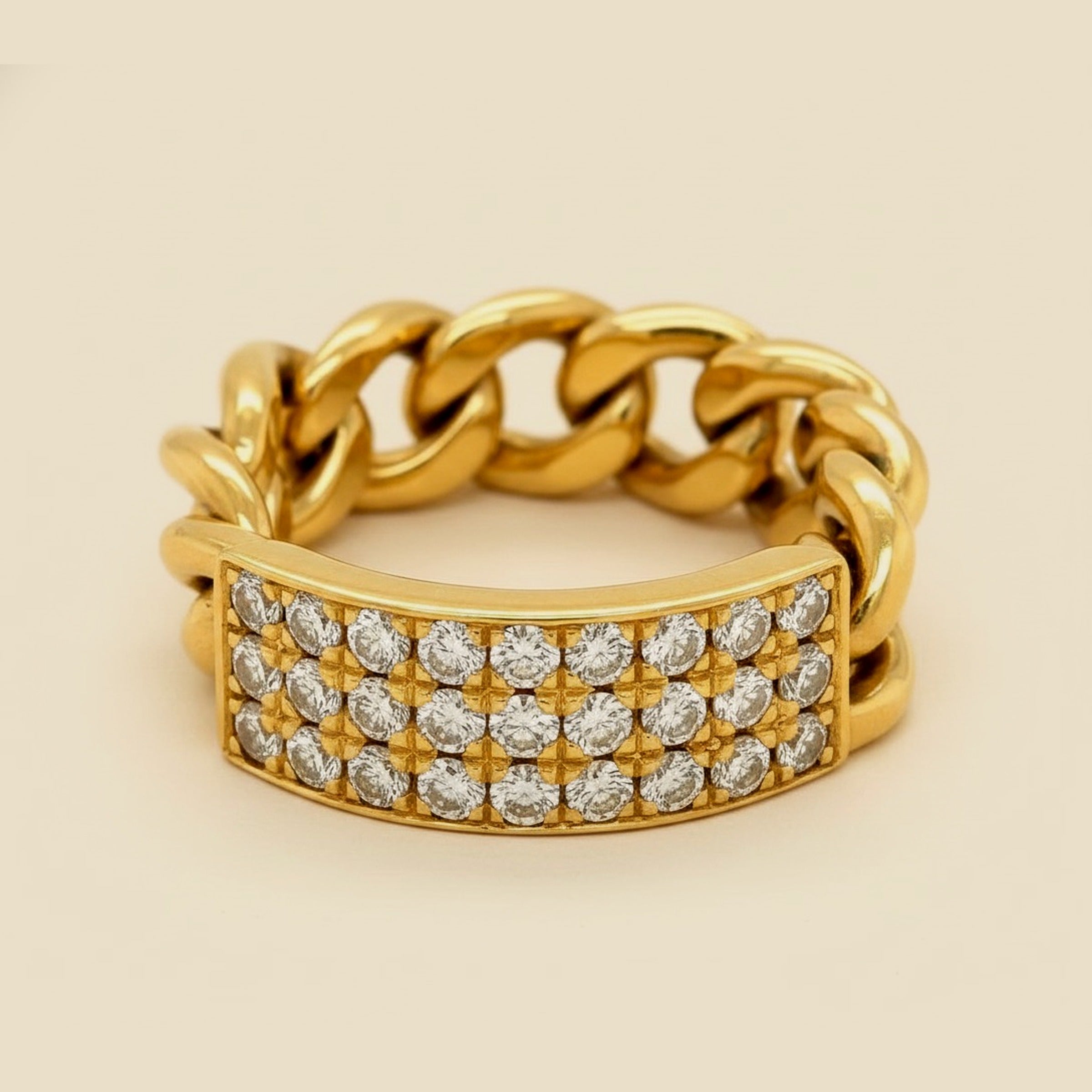 18k Yellow Gold 3 Row Half Round Diamond Ring