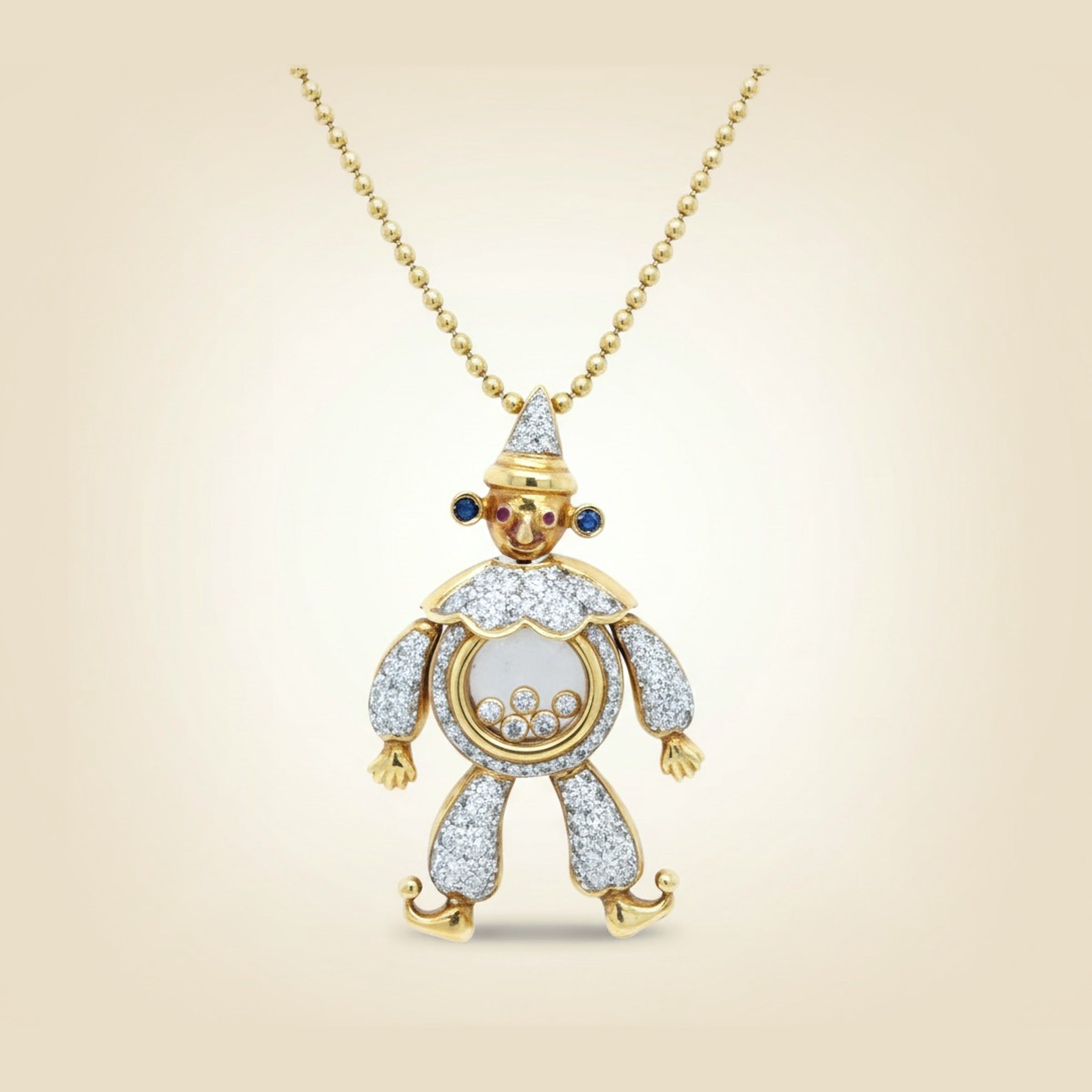 18k Yellow Gold Diamond Jester Pendant Necklace