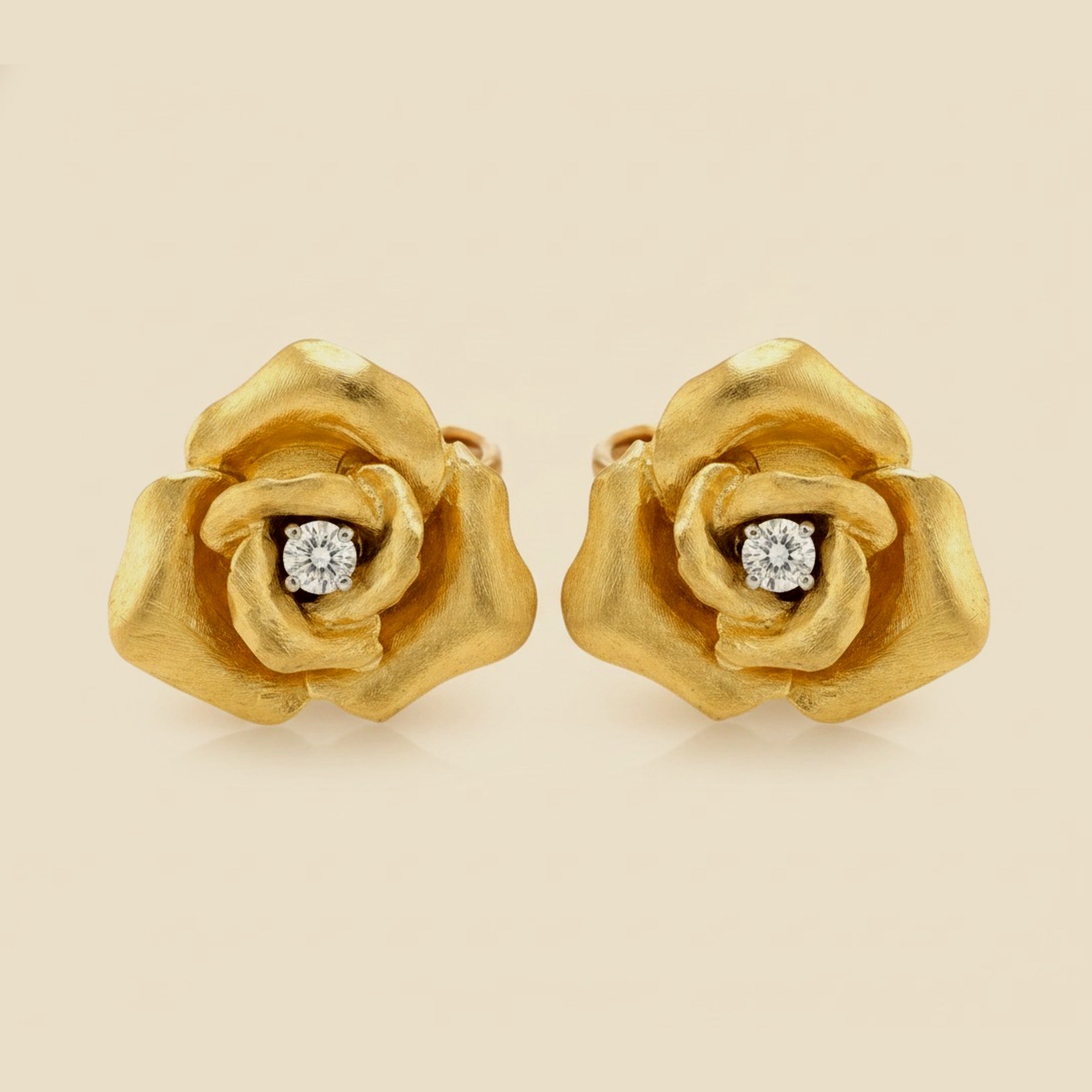 18k Yellow Gold Diamond Rose Petal Earrings – Empire Diamond