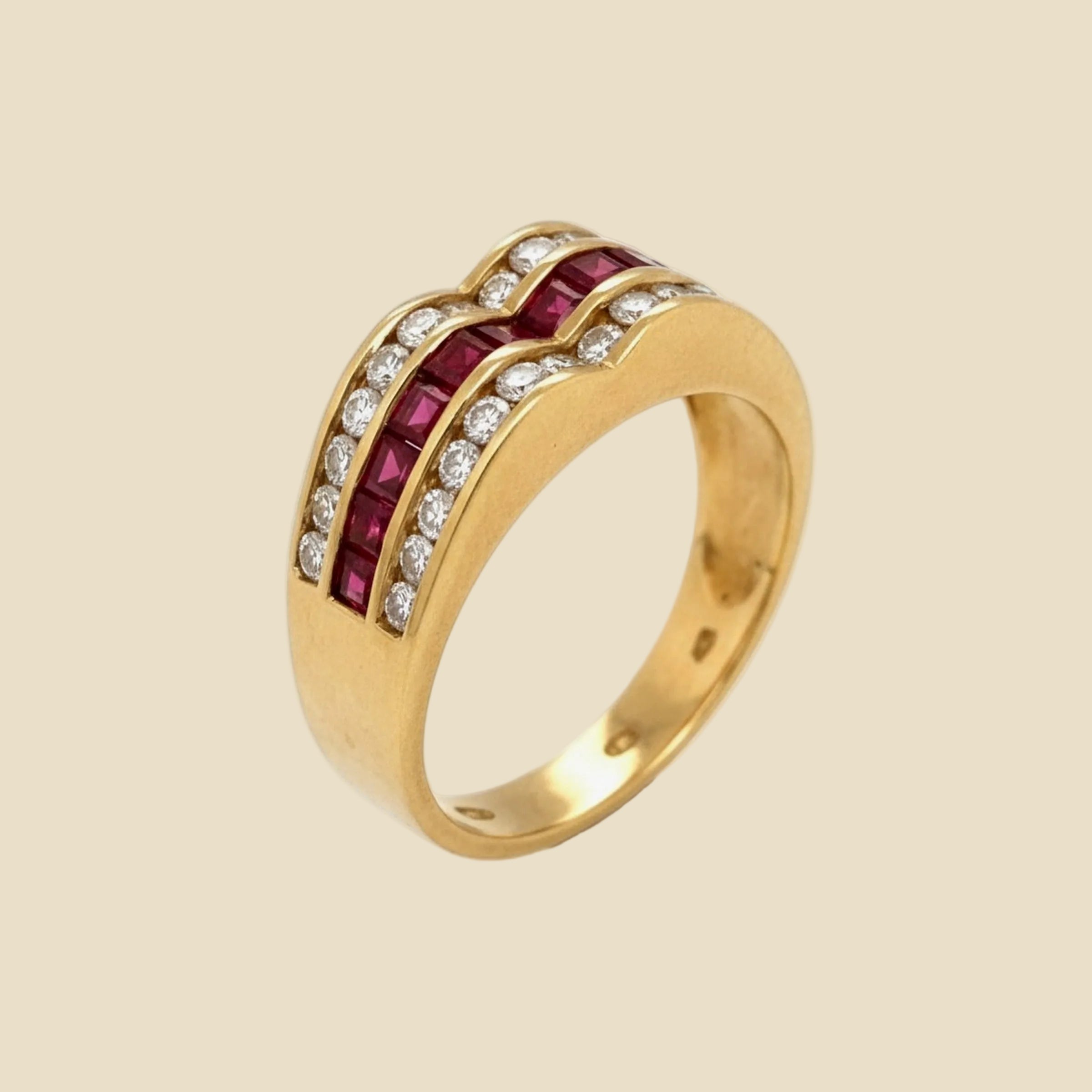 18K Yellow Gold Ruby and Diamond Cocktail Ring